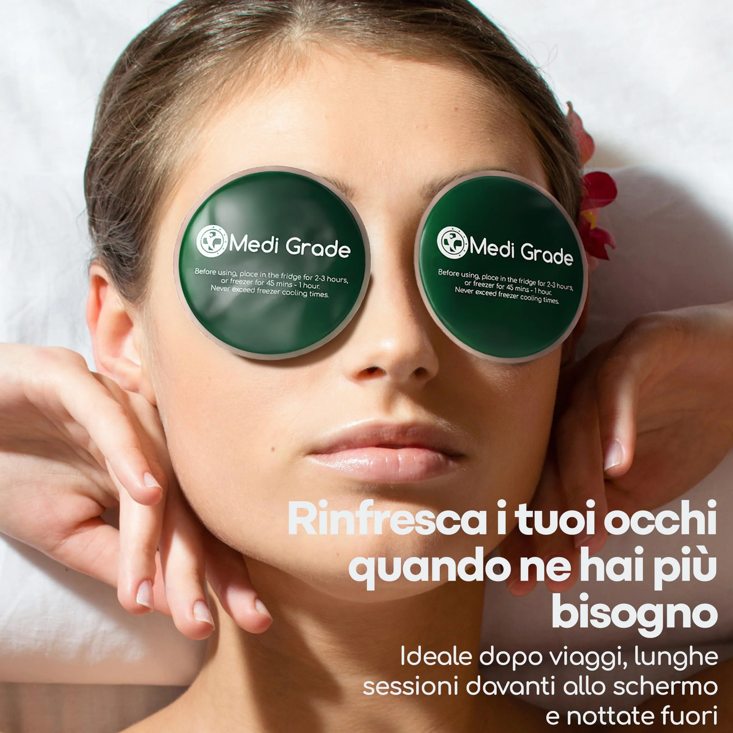 Medi Grade Maschera Occhi Gel Freddo - Riutilizzabile con 2 Cuscinetti Rinfrescanti, 1 tessuto Lycra e Borsa Termica - Mascherina Refrigerante con Strap Regolabili