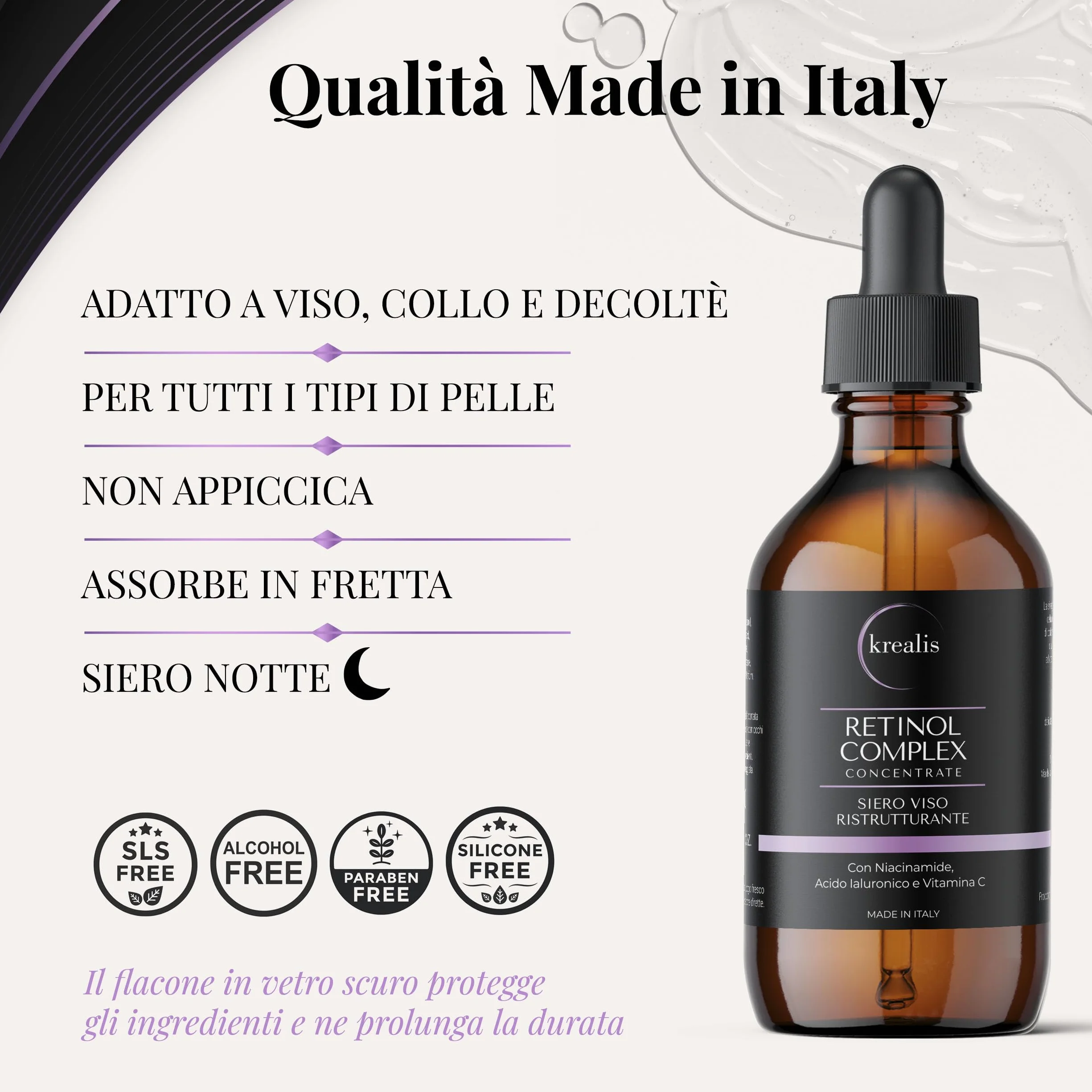 100ml - Retinolo Viso Completo con Niacinamide, Acido Ialuronico e Vitamina C, Siero Retinolo Idratante, Siero Viso, Antirughe, Antimacchia