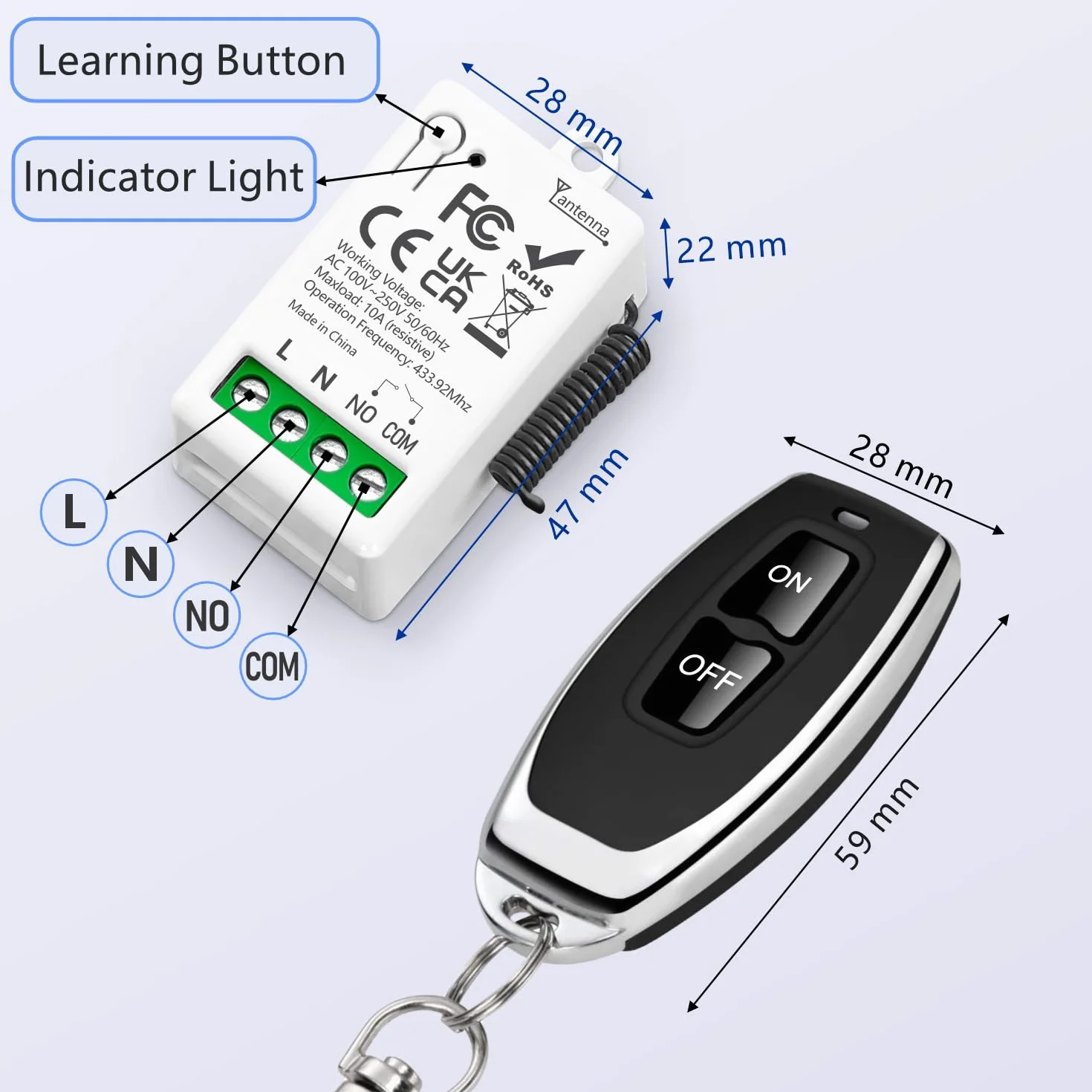 433 MHz AC 220V 230V 1 Canale Interruttore Remoto Wireless Modulo Ricevitore Rele RF con 5 Trasmettitori