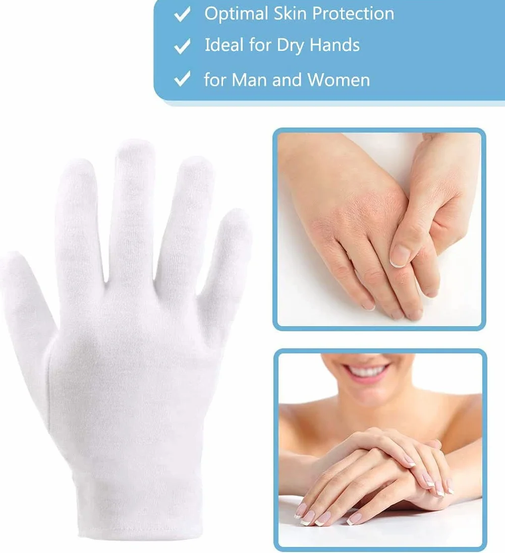 2 paia di guanti idratanti in cotone per notte ispezione cosmetica in cotone bianco panno di alta qualità eczema pelle secca sensibile irritata spa terapia sicura braccialetto taglia unica
