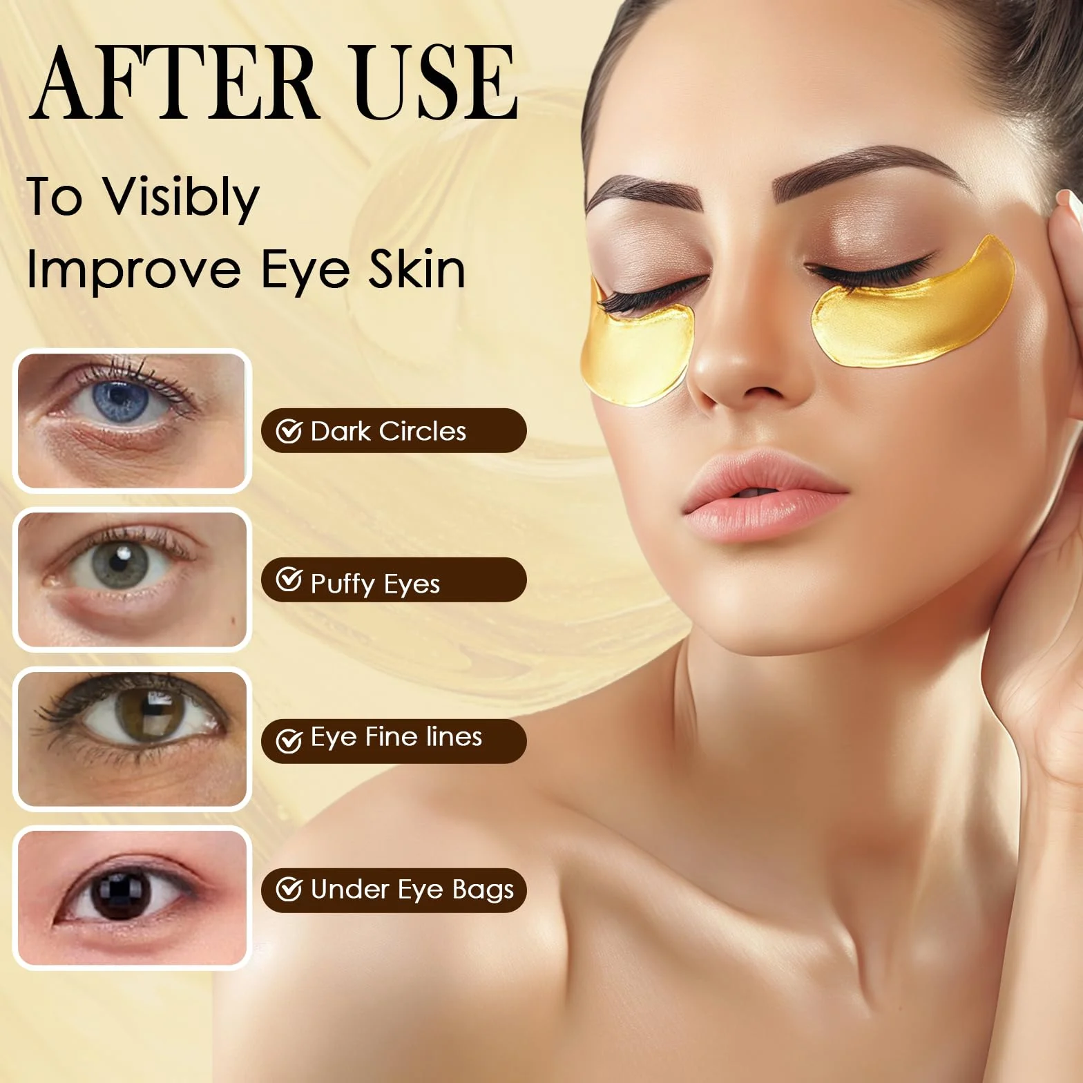 60 Pcs Maschera Occhi 24K Gold, Patch Occhi Collagene,Combattente Occhiaie Scure e Borse Sotto gli Occhi, idratante e lenitiva per occhi gonfi, Migliora il Contorno Occhi,Unisex