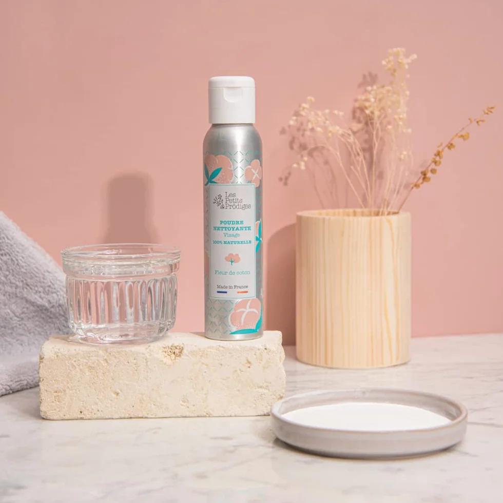 Polvere detergente viso fiore di cotone – 100% naturale senza conservanti – detergente schiumogeno all'acqua – Made in France – non testato su animali – imballaggio riciclabile – Les Petit Prodigies