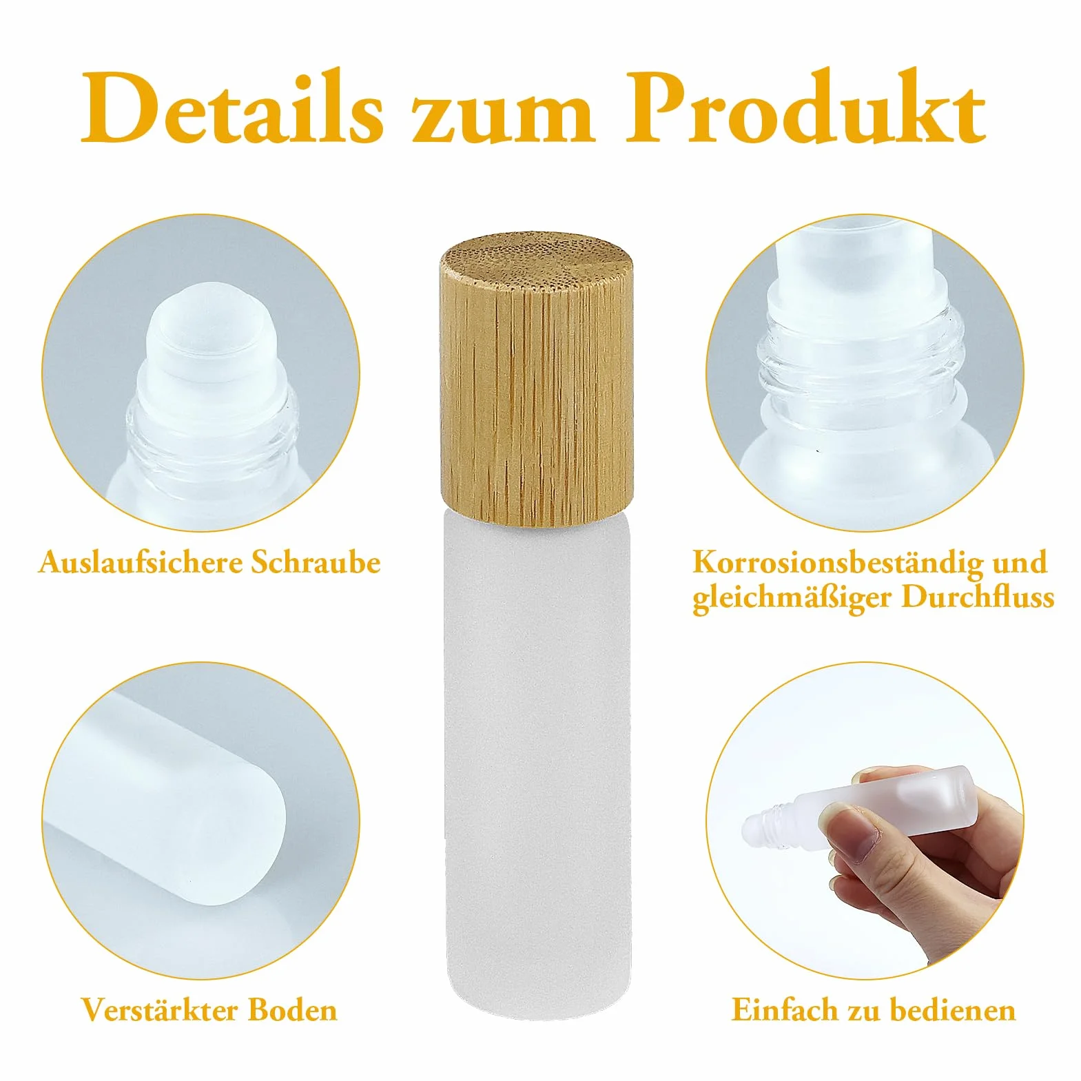 25 Pezzi Roll On Vuoto per Oli Essenziali,Roll On Vuoto 10 ml, in vetro trasparente, con rullo in acciaio inox e coperchio in bambù, per olio essenziale, spa, massaggio