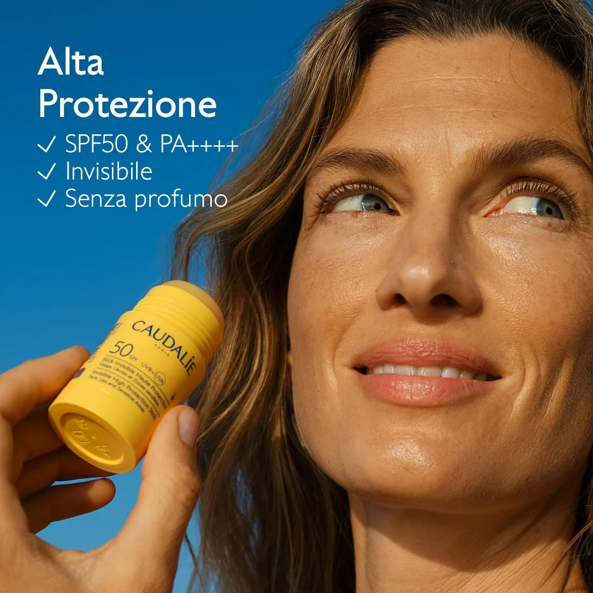 Caudalie Stick Invisibile ad Alta Protezione SPF50 – Olio di Vinaccioli, Filtri Solari Organici, Senza Profumo, Resistente all'Acqua, Adatto a Tutta la Famiglia, Vegano, PA++++