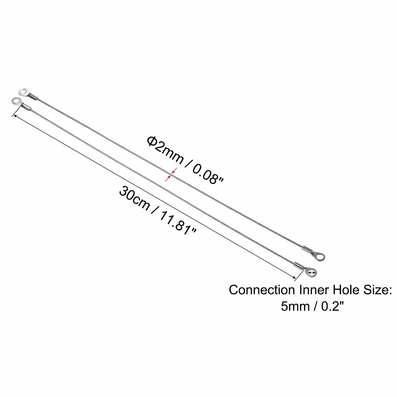 Cavo di Sicurezza in Acciaio Inossidabile 2mmx30cm 4pz Occhielli Terminati