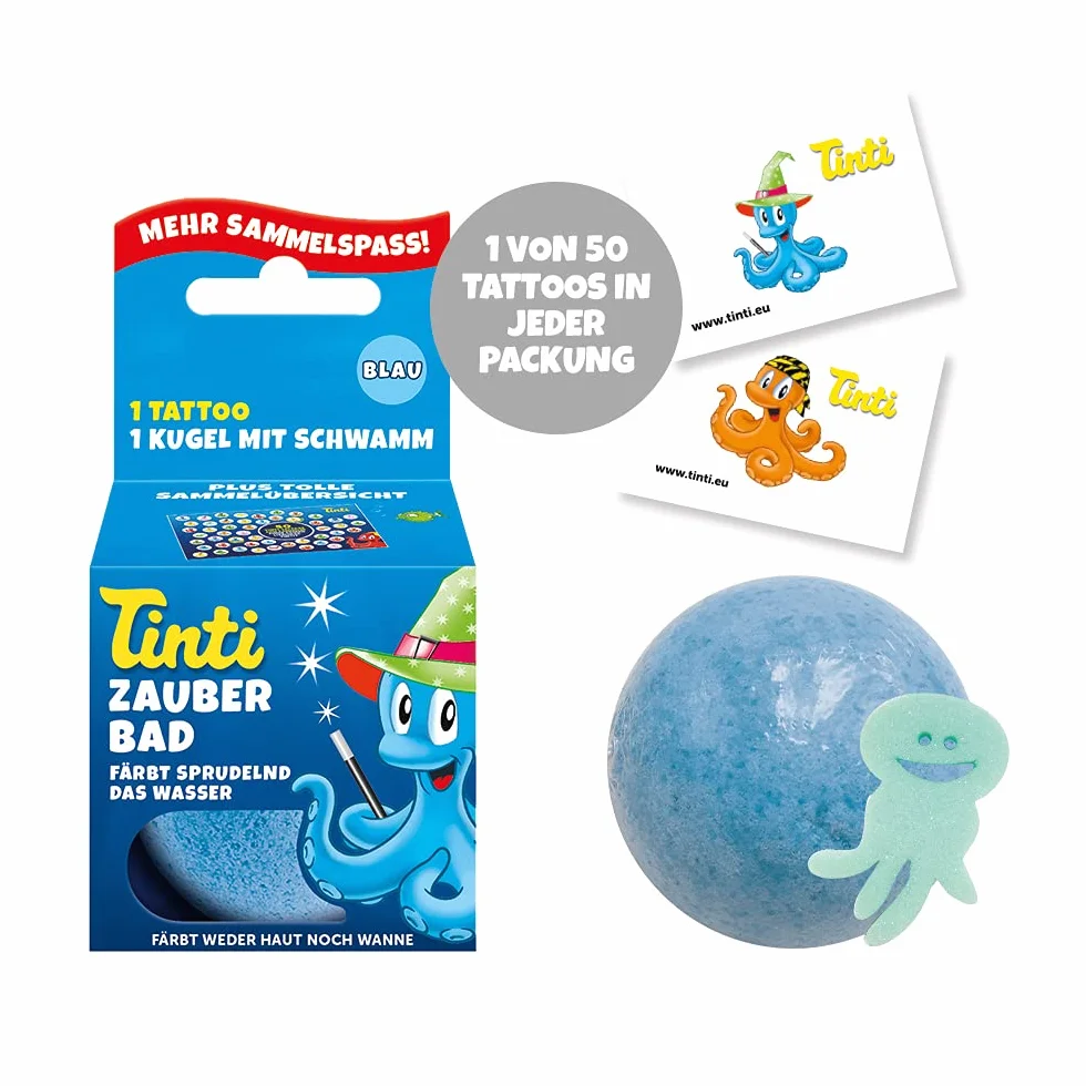 Tinti Zauberbad Blue - Palla da bagno frizzante con sorpresa, confezione da 1 (1 x 40 g)