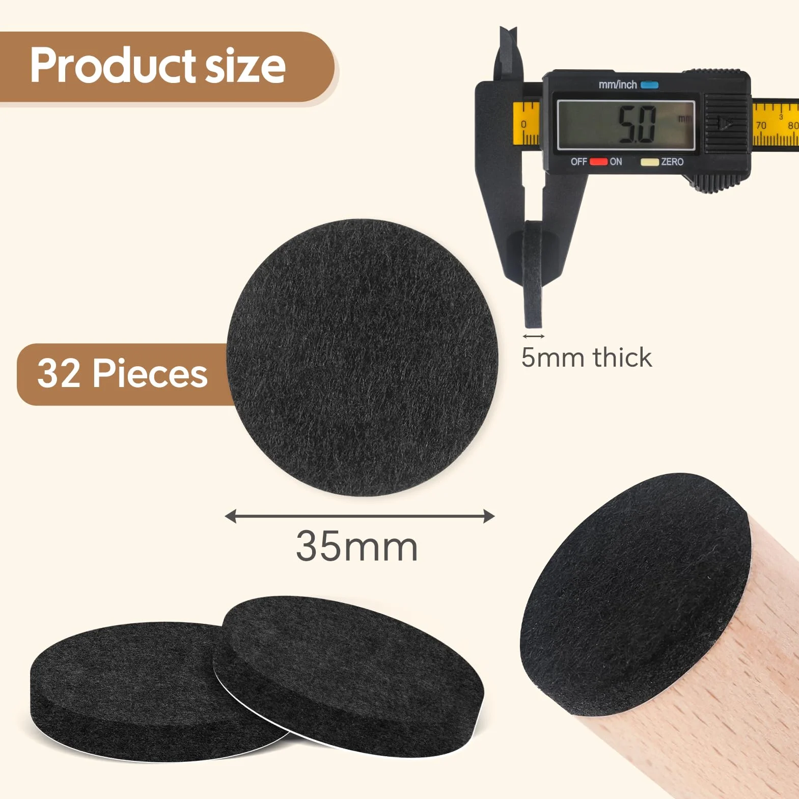 Feltrini Autoadesivi per Sedie 35mm 5mm Spessore Antigraffio Riduzione Rumore Nero 32 Pezzi