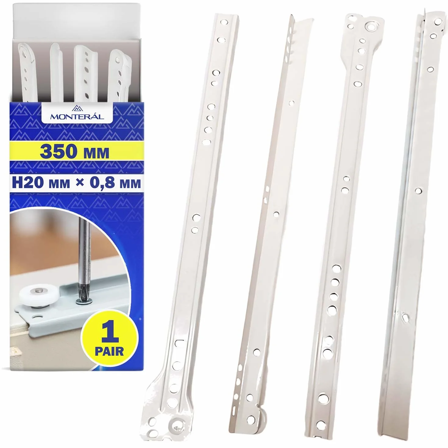 Guide per Cassetti 350 mm H20 mm x 0,8 mm Bianchi - Coppia