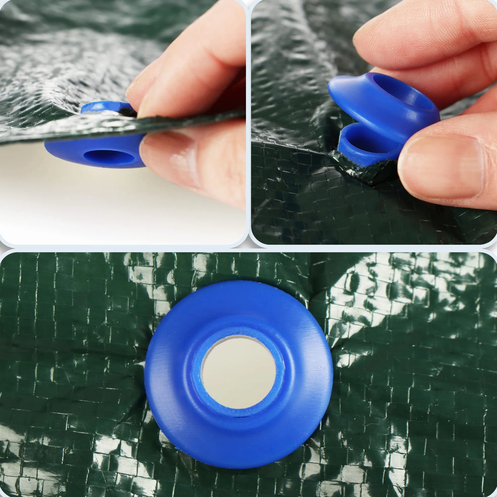 COM-FOUR Occhielli in plastica autosigillanti blu - per teloni, tende e vele da sole