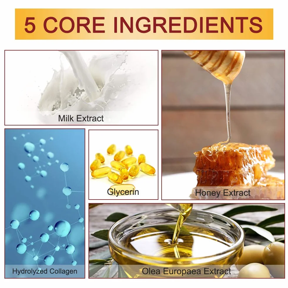 Maschera Per Le Mani Guanti, 5 Paia Maschera Idratanti Per Mani Esfoliante al Miele con Estratti Vegetali Naturali, Collagene, Sbiancanti e Antietà, Riparazione Della Pelle Ruvida (Miele e latte)