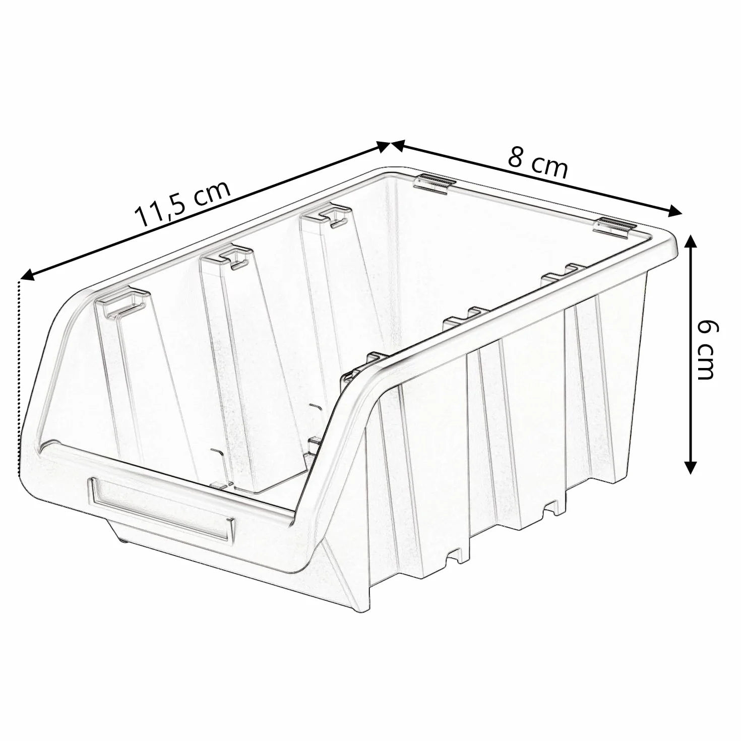 Set di 12 Contenitori a Bocca di Lupo Impilabili 8x11,5x6 cm Nero Plastica