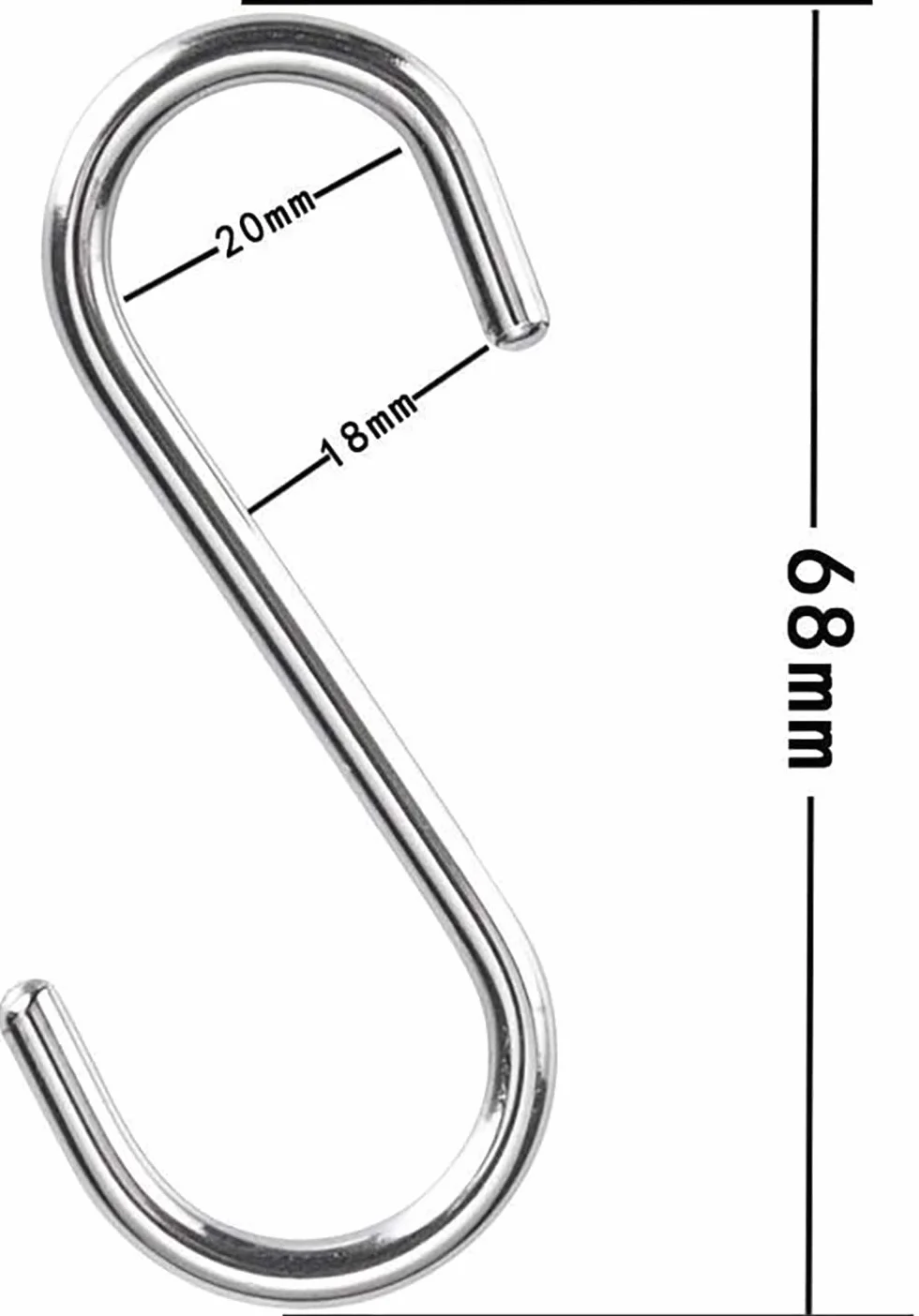 Ganci a S in Acciaio Inox 304 Altezza 6.8cm Diametro 4mm 10 Pezzi Multiuso