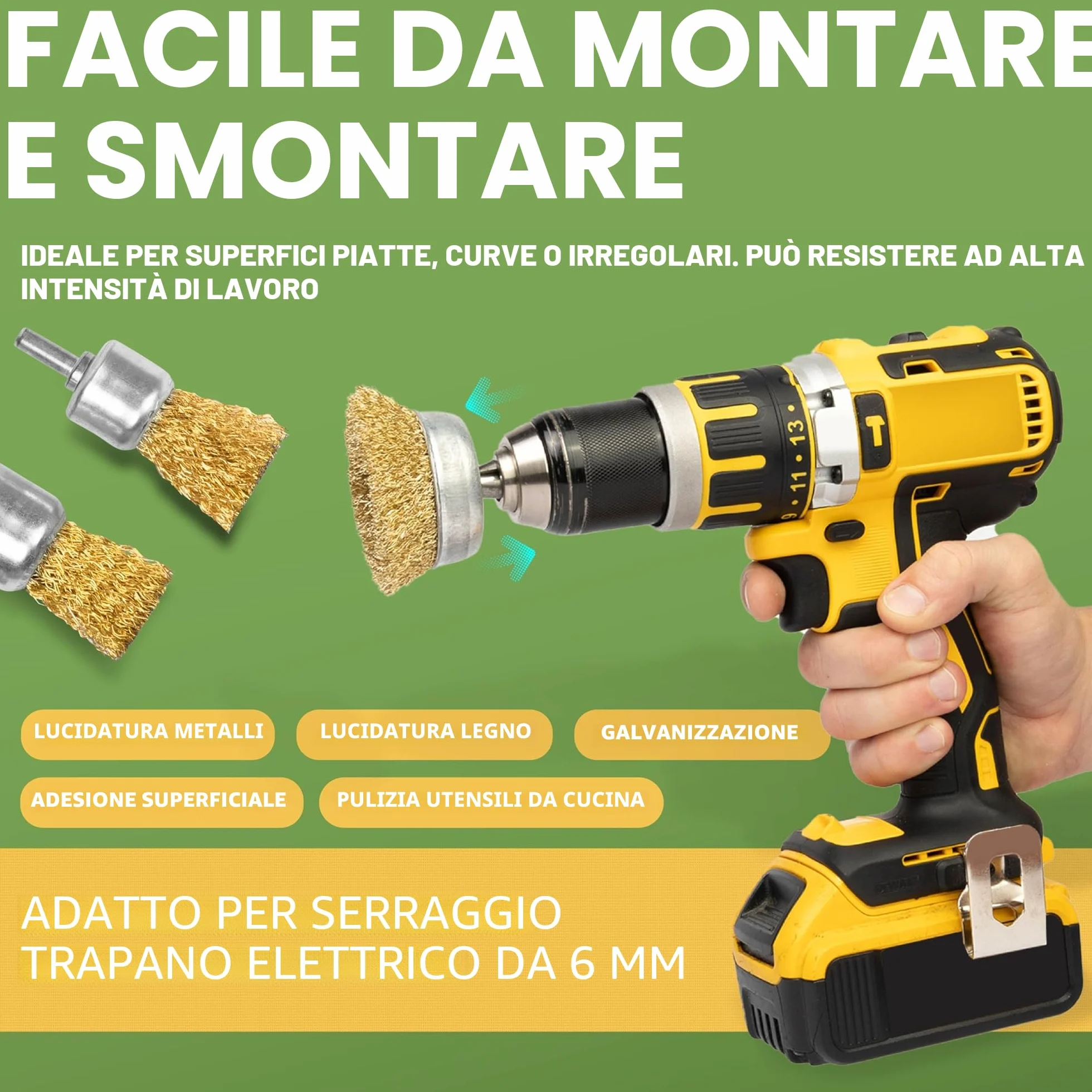 BLOSTM Spazzola Ferro per Trapano 9 Pezzi Set Completo Pulizia Rimozione Ruggine Lucidatura Vernice