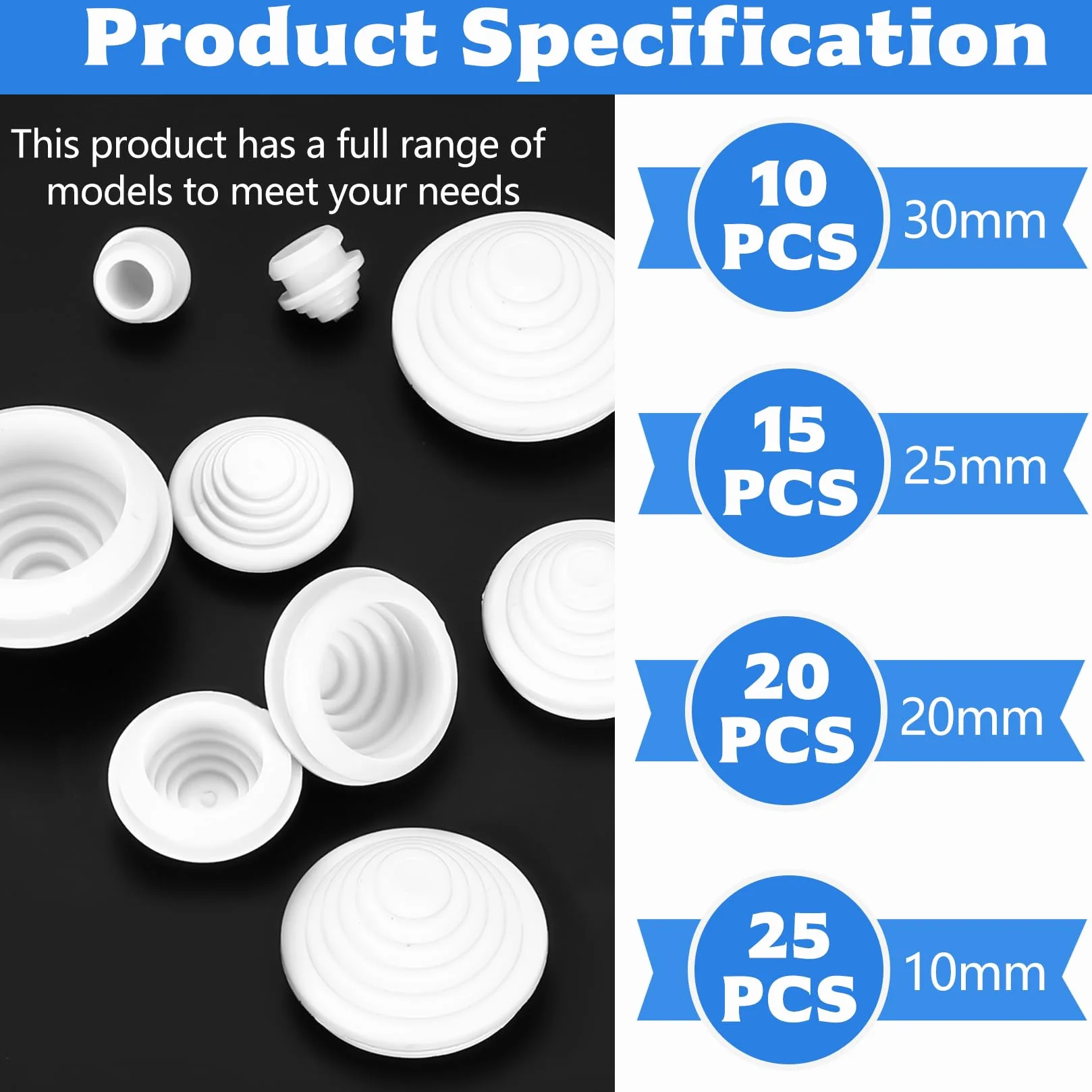 Set Passacavi in Gomma 70 Pezzi, Guarnizioni Spina per Fori Cablaggio 10-30 mm (Blanc)