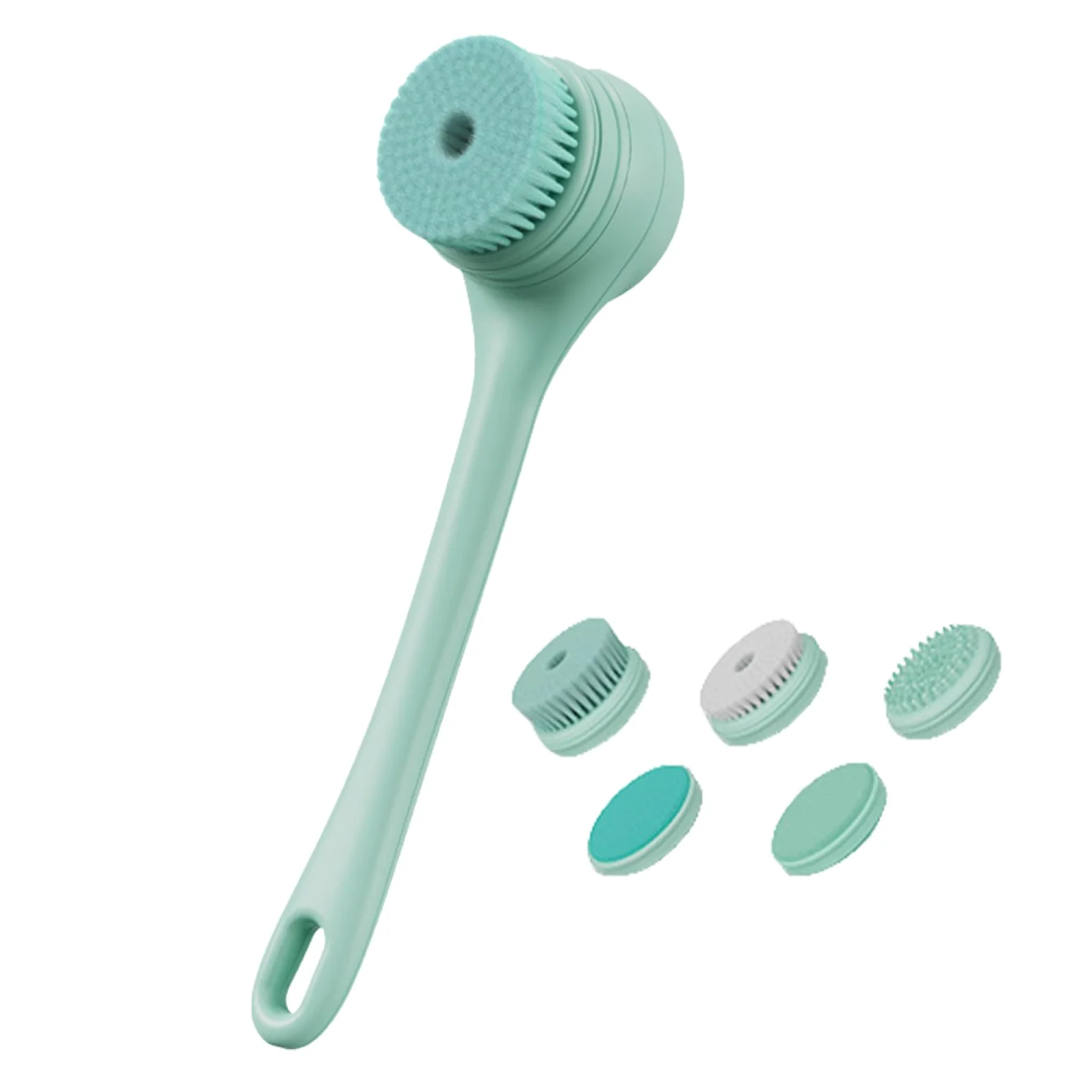 Scrubber per la schiena per doccia, spazzola da bagno con doppio manico | Scrubber per il corpo con ricarica USB e manico lungo | Spazzola elettrica per la pulizia della schiena con 5 testine per il