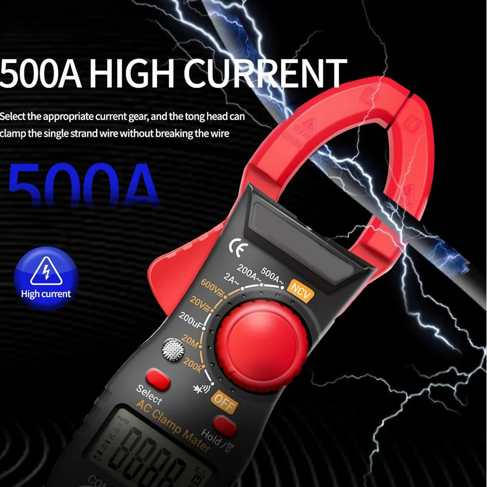 Pinza Amperometrica AC/DC CAT III 600V, True-RMS 2000 Contatori, Misuratore di Corrente 0-500A