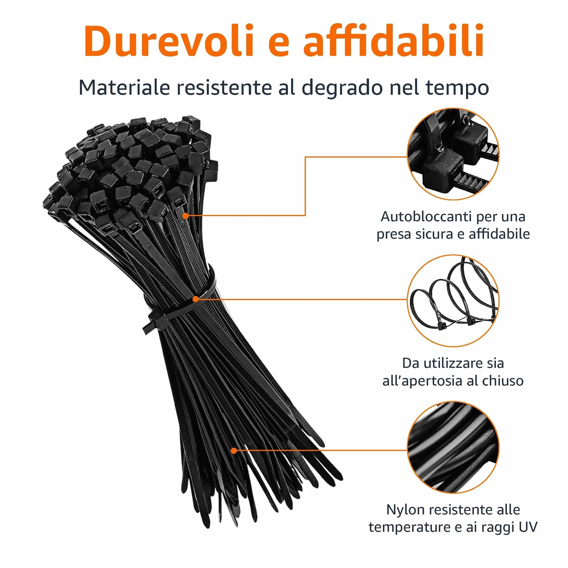 Amazon Basics Fascette stringicavo regolabili, gestione cavi, 100-300 mm, 500 unità, nero