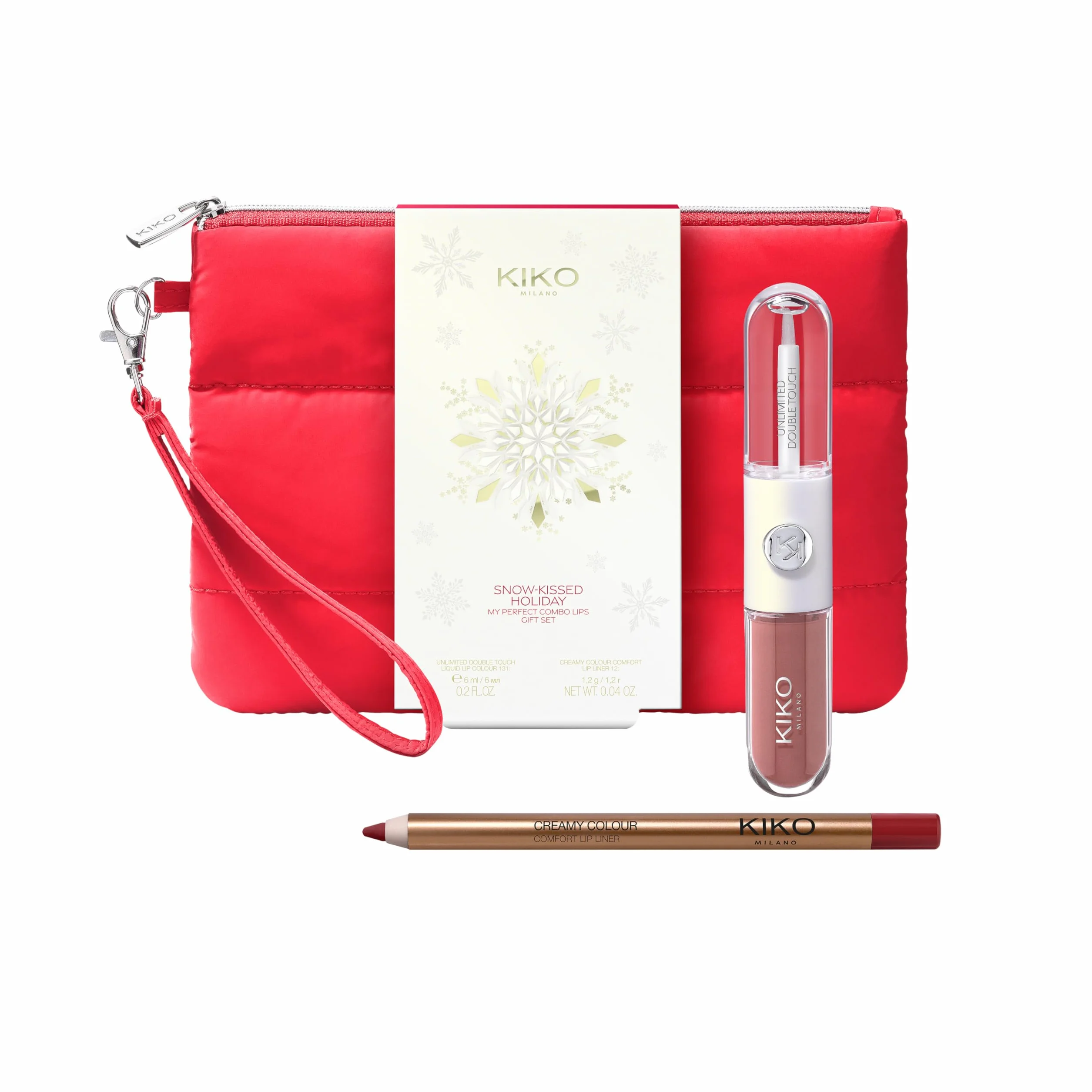 KIKO Milano Snow-Kissed Holiday My Perfect Combo Lips Gift Set-01, Gift Set Makeup Labbra: Unlimited Double Touch E Matita Labbra