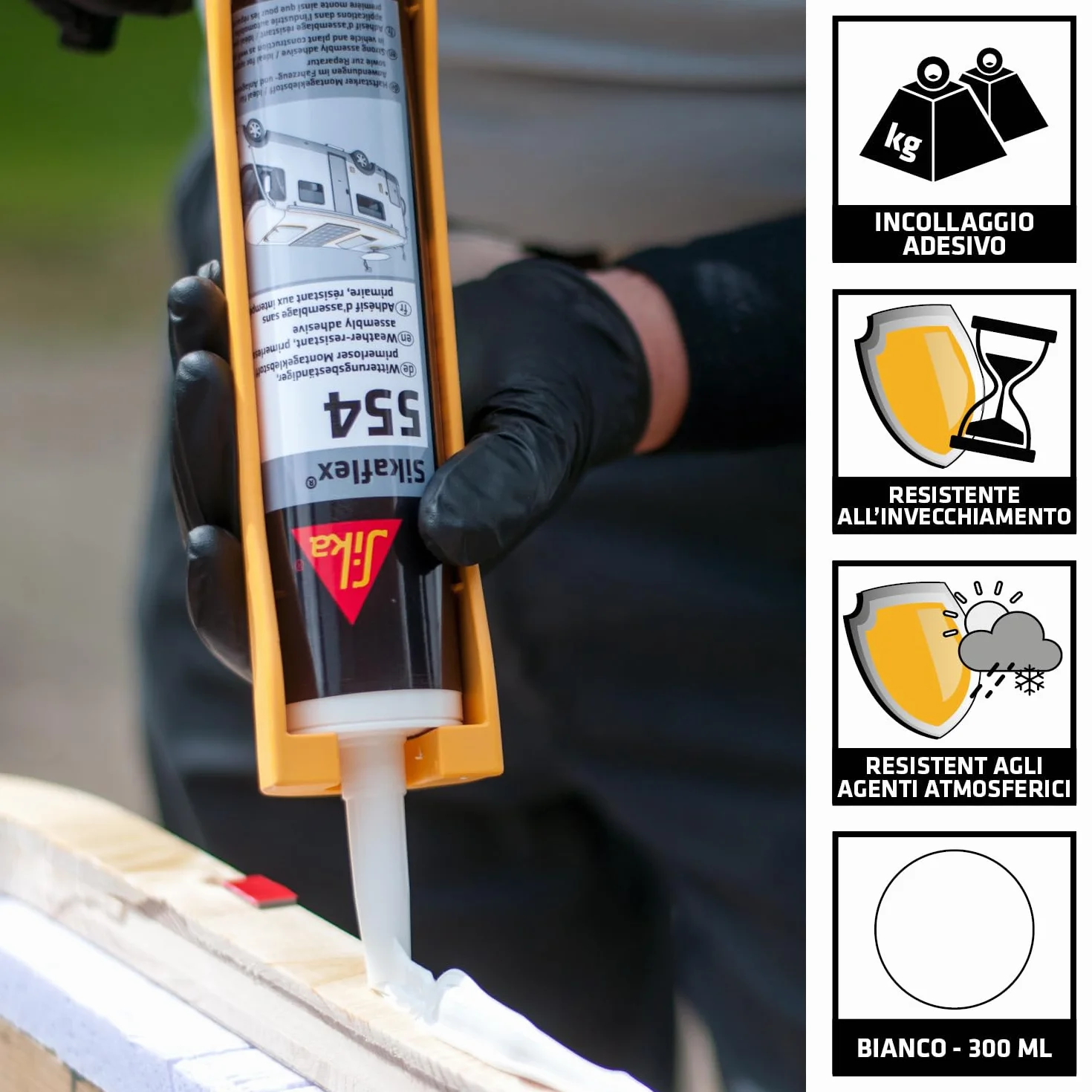 Sikaflex-554 Adesivo per assemblaggio camper Bianco 300ml Incollaggio strutturale ad alta elasticità