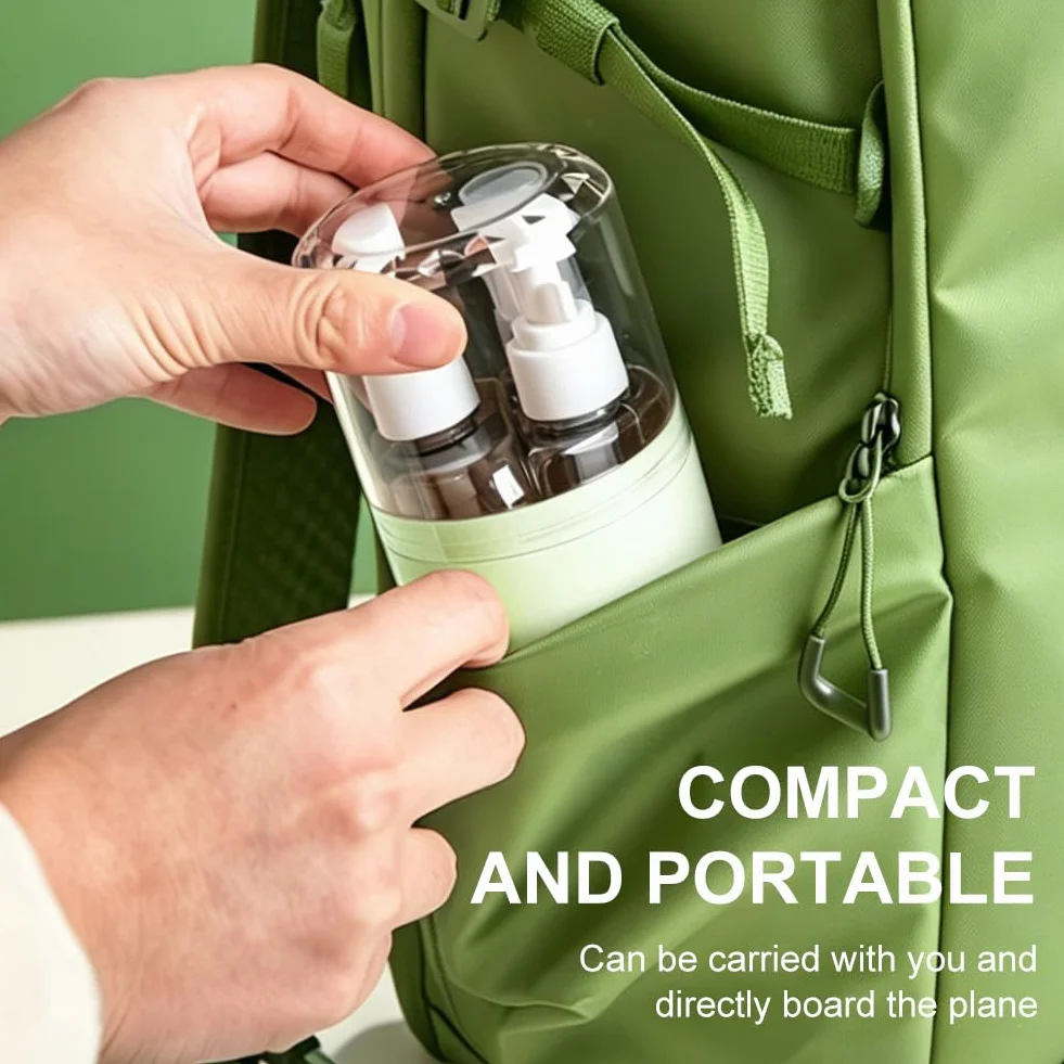 Set di bottiglie da viaggio 4 in 1, 50 ml, 2 testine spray e 2 testine per lozione, a prova di perdite, con etichette, accessori da viaggio per aereo, bagaglio a mano, ufficio, impermeabile e stabile