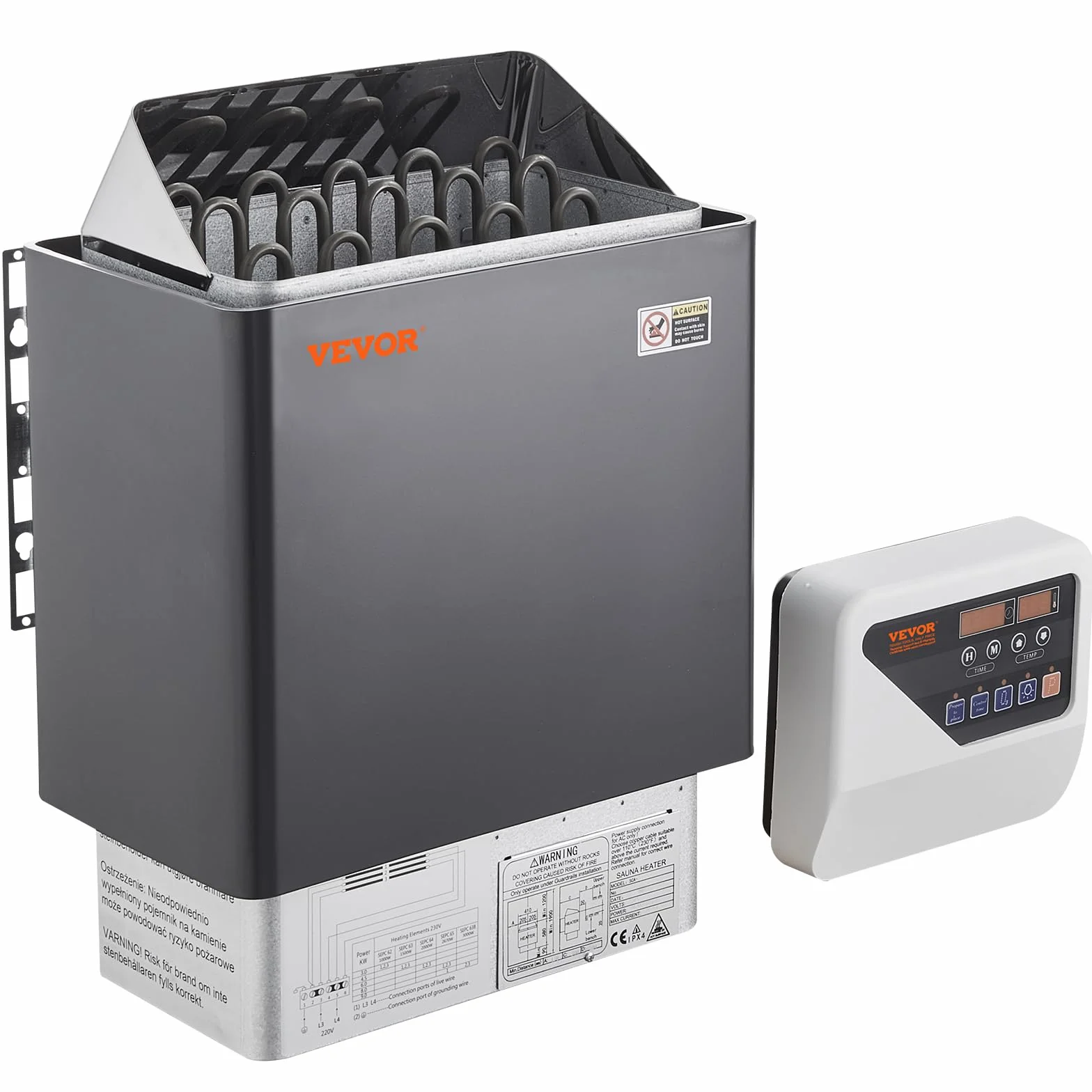 VEVOR Stufa Elettrica per Sauna 8 kW 400 V 3 N Riscaldatore Portatile con Timer 3 Ore e Regolatore Digitale 8-12 m³