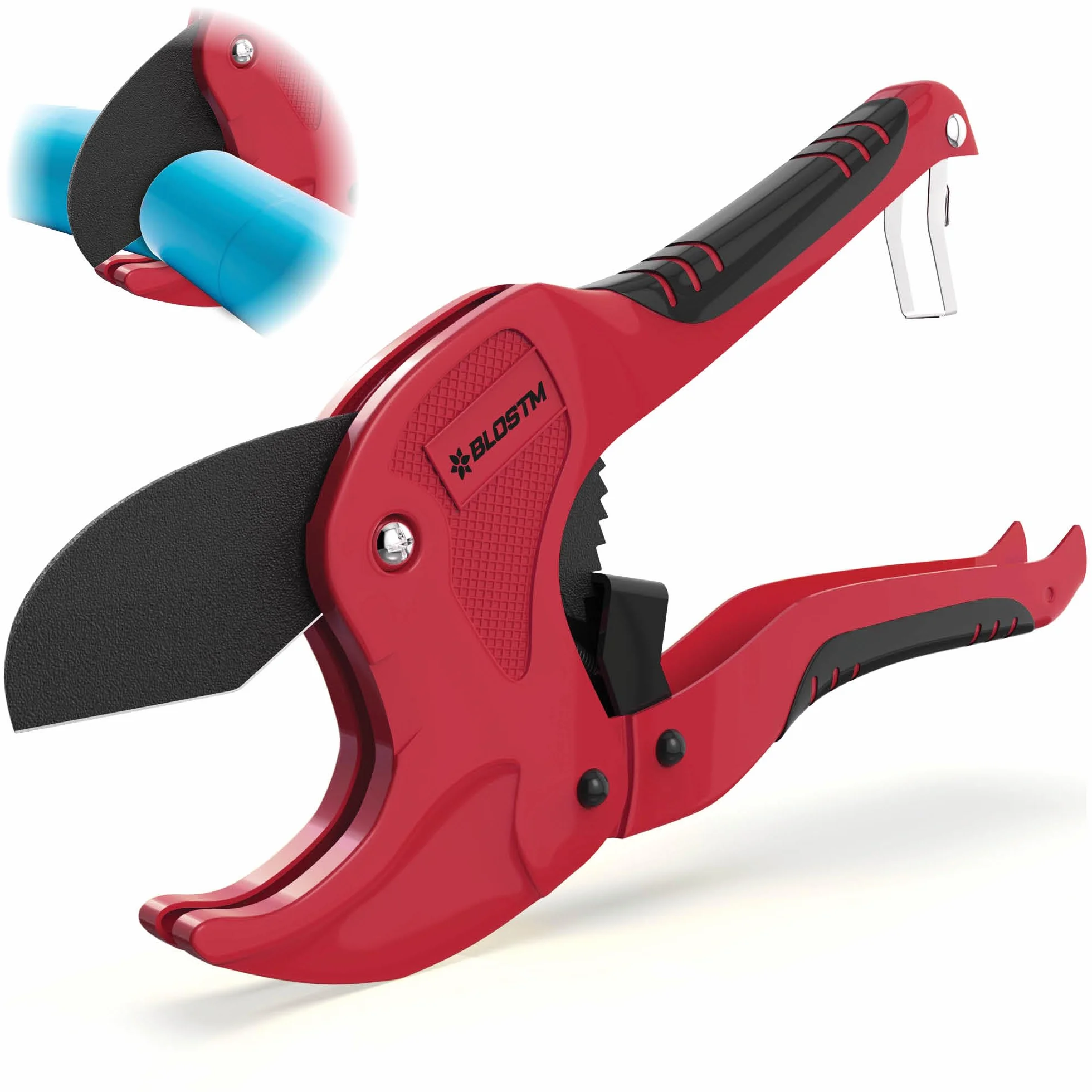BLOSTM Tagliatubi a cricchetto 42 mm per tubi plastica PVC PEX PPR rosso