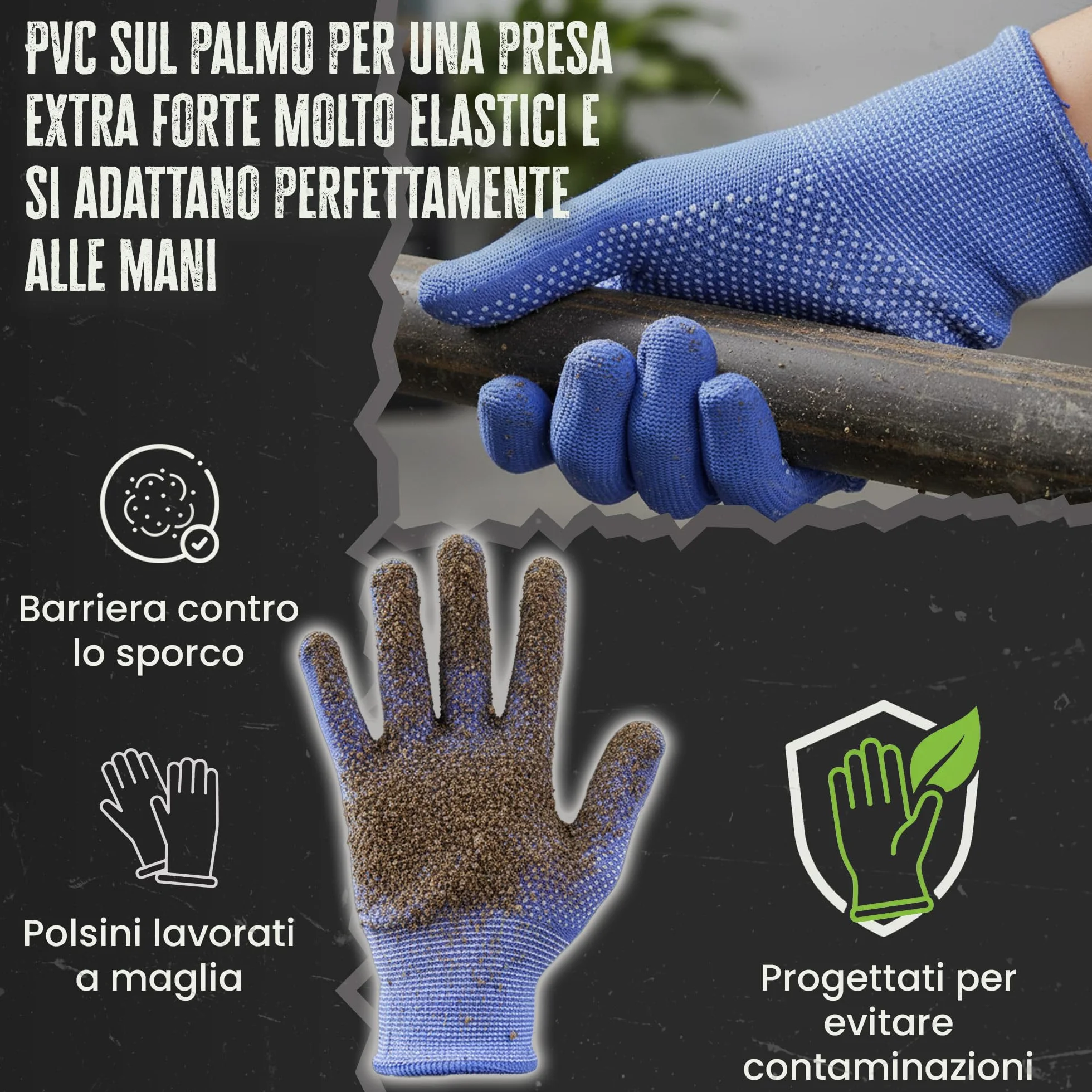 FUZZIO Guanti da lavoro con borchie 24 paia L/9 blu