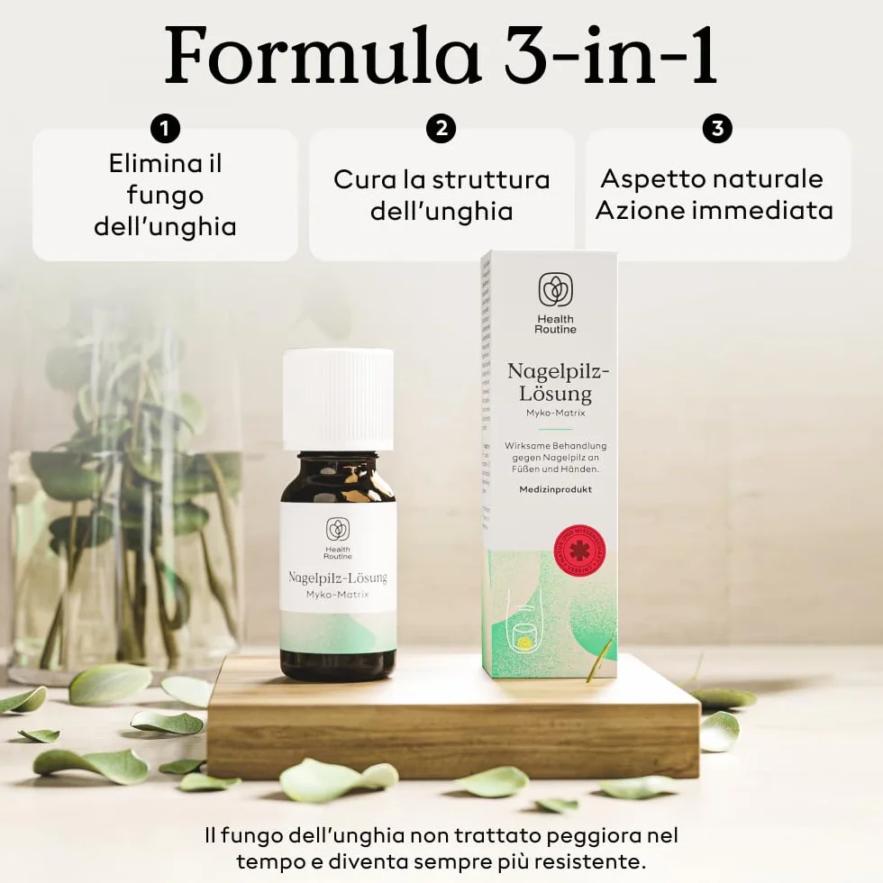 Health Routine Myko-Matrix soluzione antimicotica per unghie — dispositivo medico certificato CE per unghie danneggiate — trattamento con olio di tea tree e oli essenziali naturali