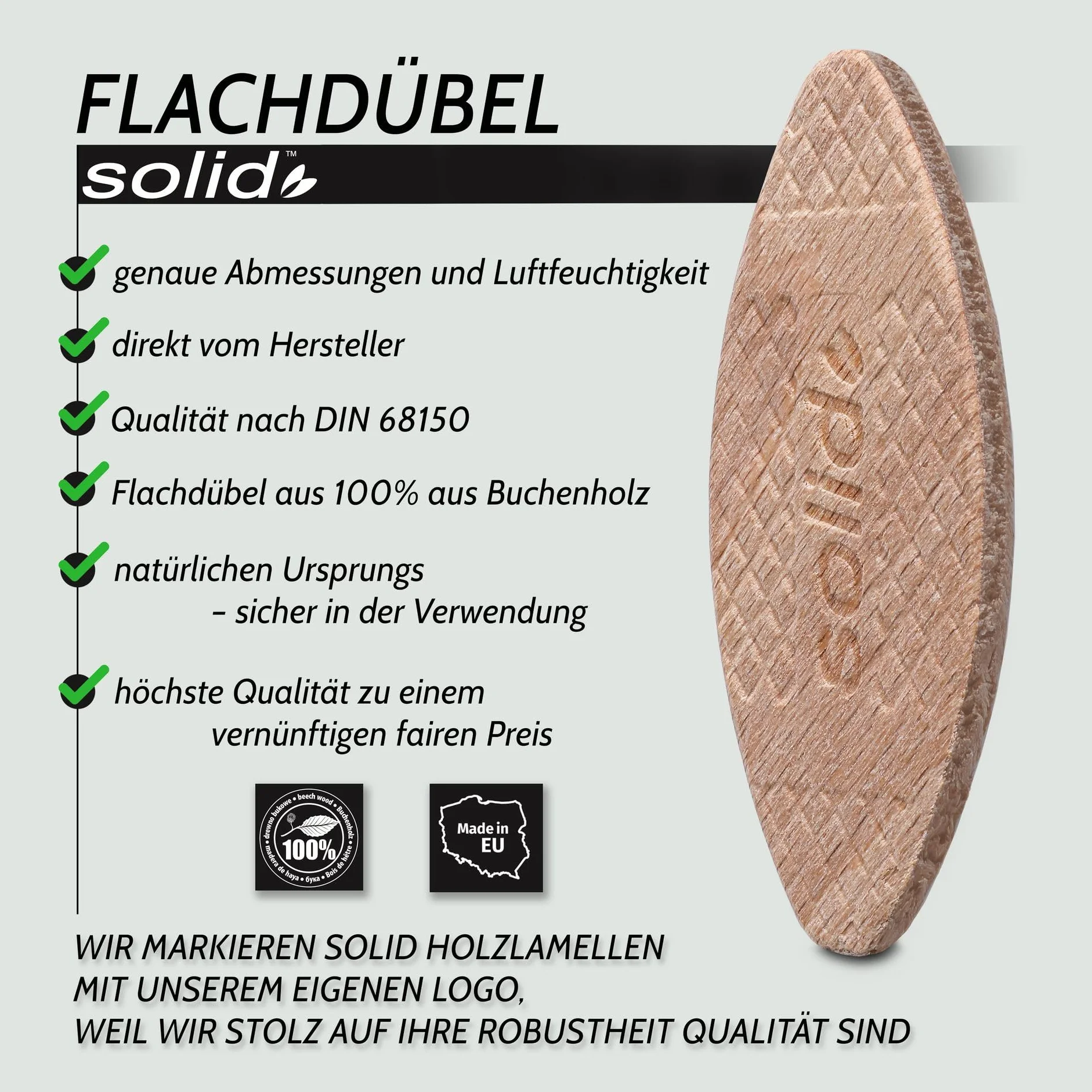 Tasselli piatti in legno di faggio 20 mm 500 pezzi SOLID compatibili con fresa per tasselli