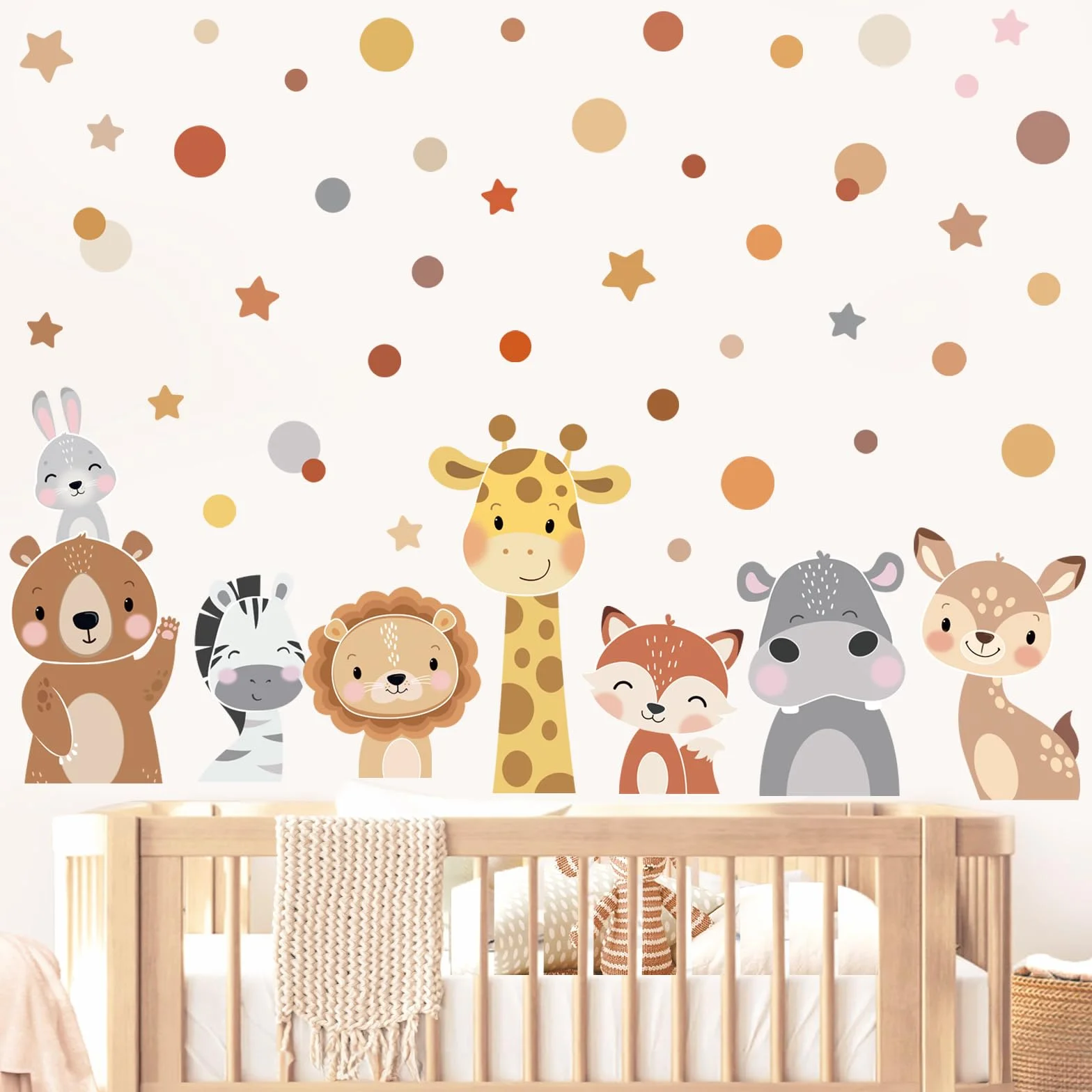 Adesivi Murali Animali Foresta Safari Giraffa Orso Pois Sticker da Muro per Camerette Bambini