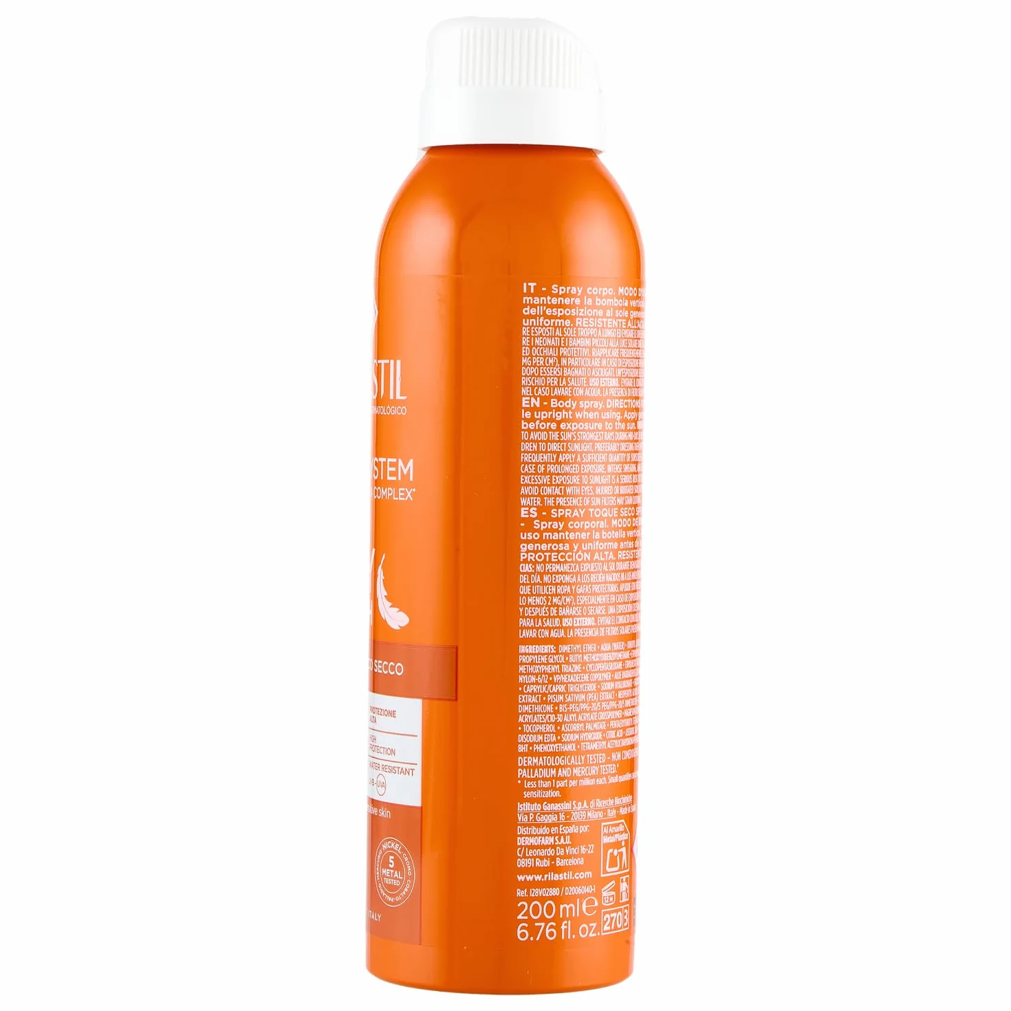 Rilastil Sun System, Dry Touch Spray SPF50+ ad Azione Antiossidante per Pelle Sensibile, resistente all'acqua, 200 ml