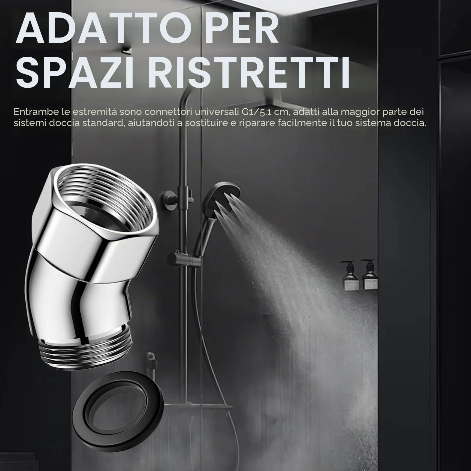 Adattatore Doccia 135° Connettore Angolare per Soffione in Rame con Guarnizione