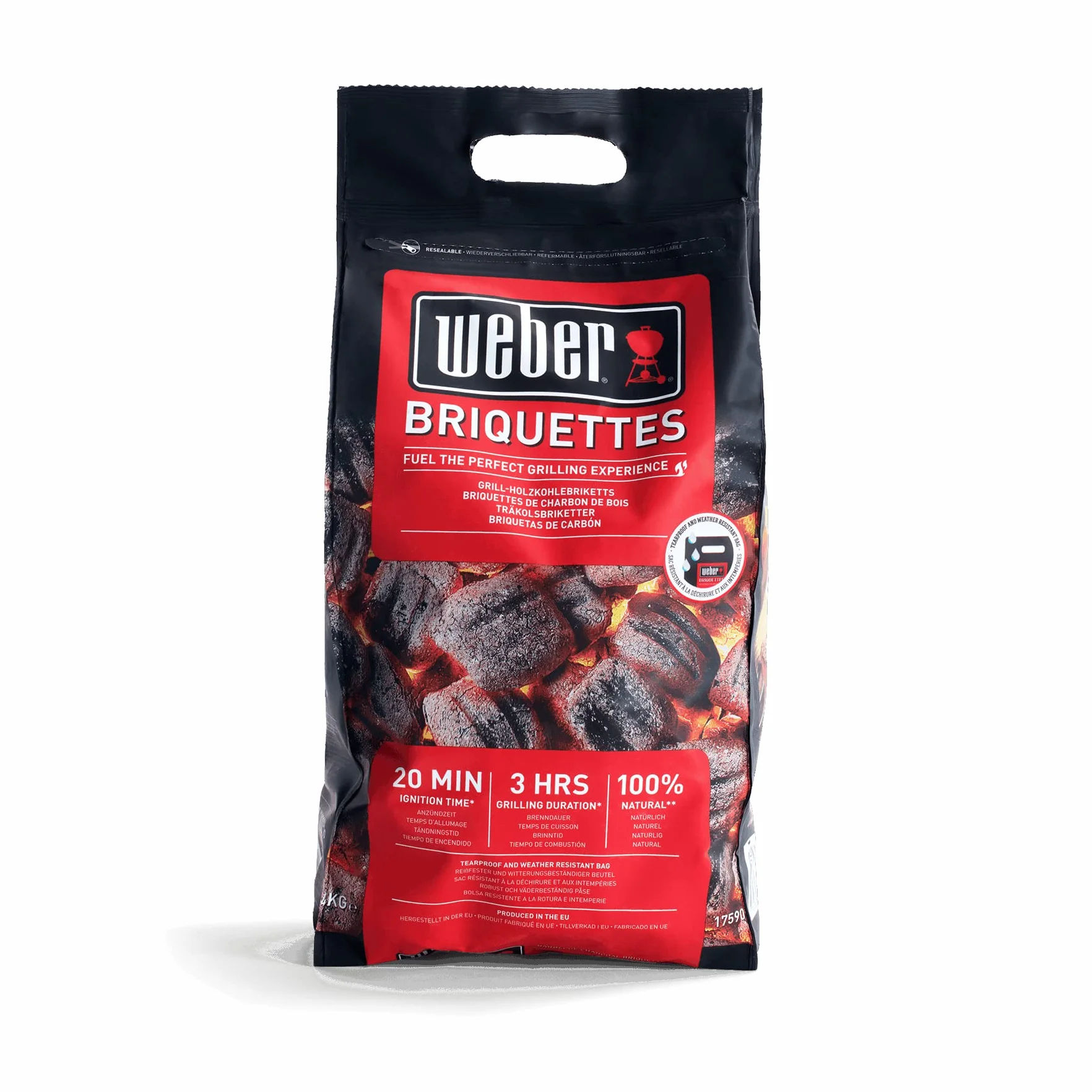 Weber Bricchetti di carbone 4 kg BBQ combustibile naturale accensione 20 minuti 3 ore