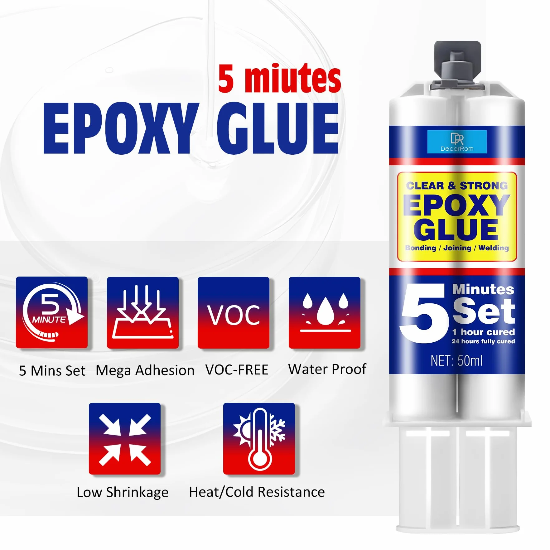 Colla Epossidica Bicomponente 100ml Adesivo Epossidico a Indurimento Rapido 5 Minuti Trasparente
