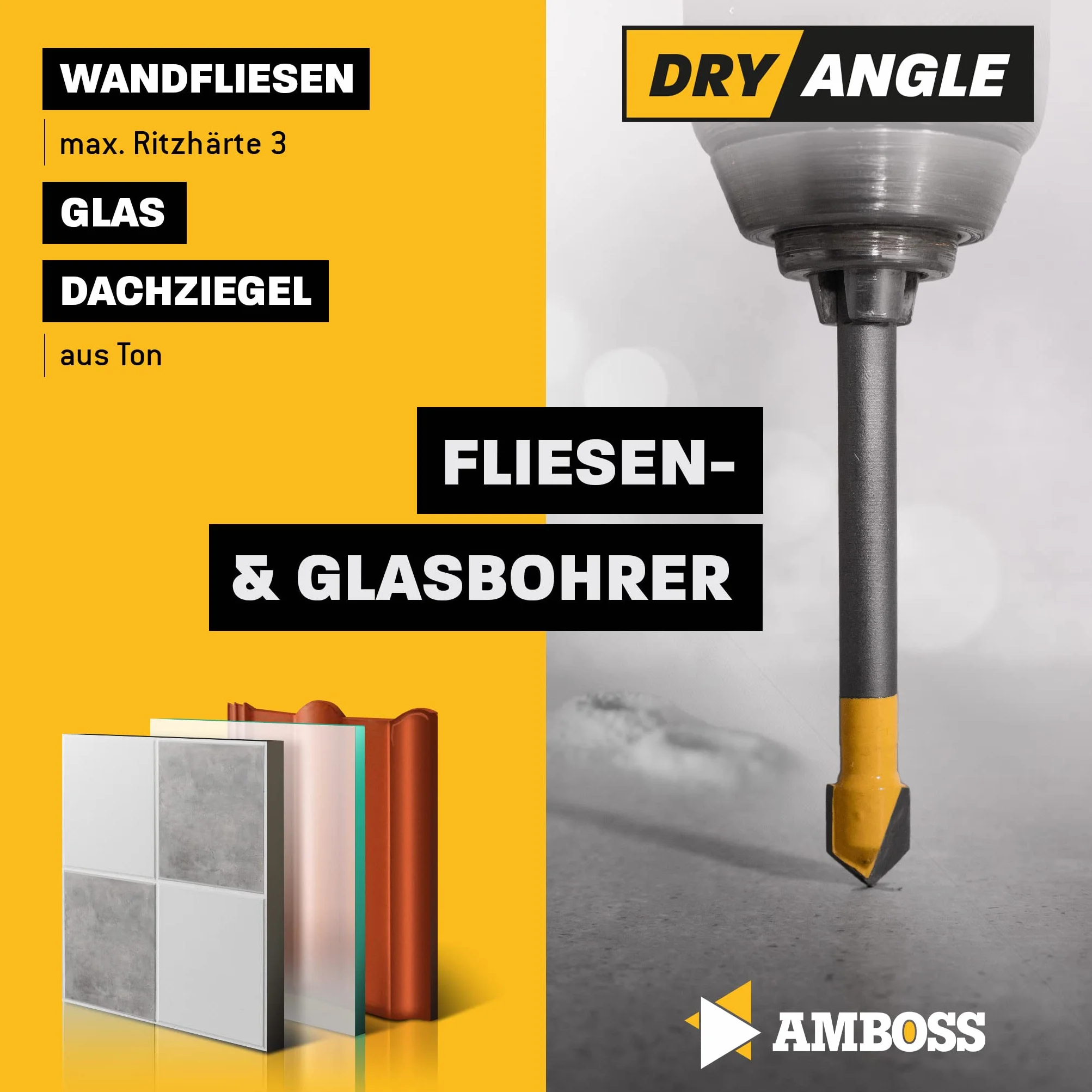 Amboss DryAngle Ø 12mm Punta per piastrelle vetro ceramica - Codolo esagonale