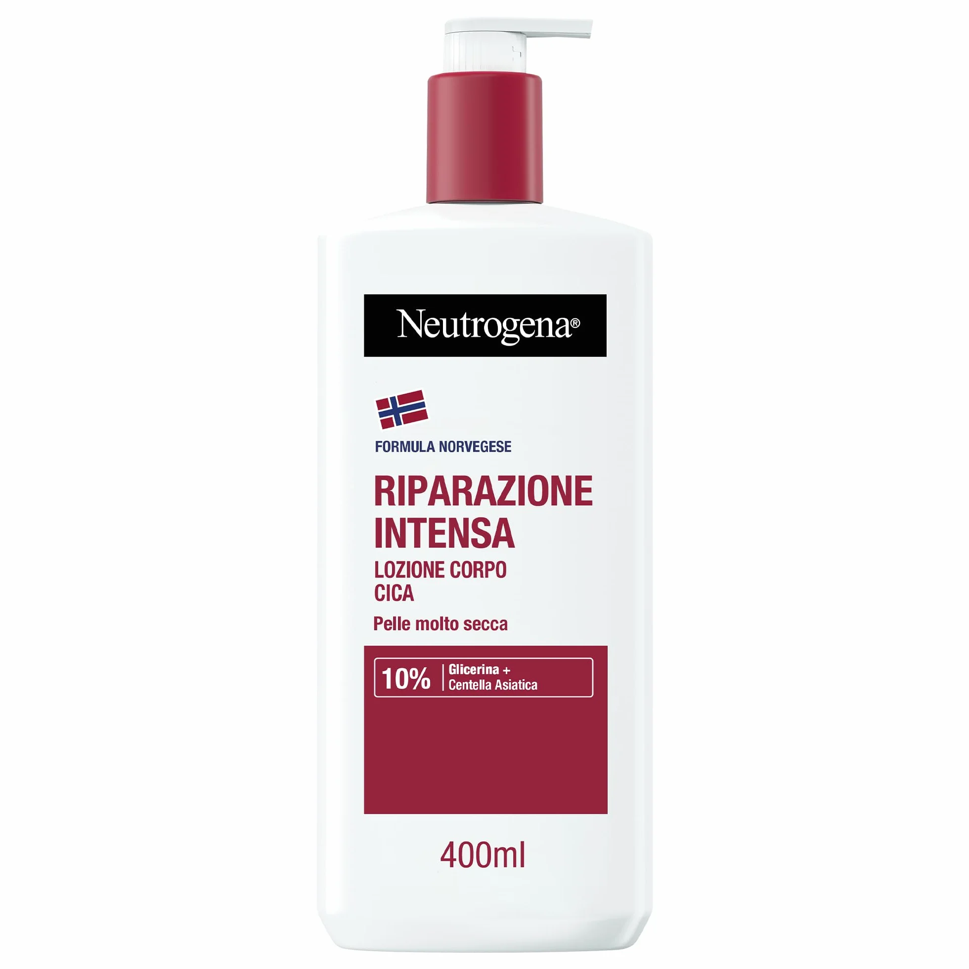 Neutrogena Formula Norvegese Lozione Corpo CICA Riparazione Intensa, Crema corpo riparatrice per 72h di nutrimento, Crema idratante corpo con 10% Glicerina, Crema corpo idratante pelle secca, 400 ml