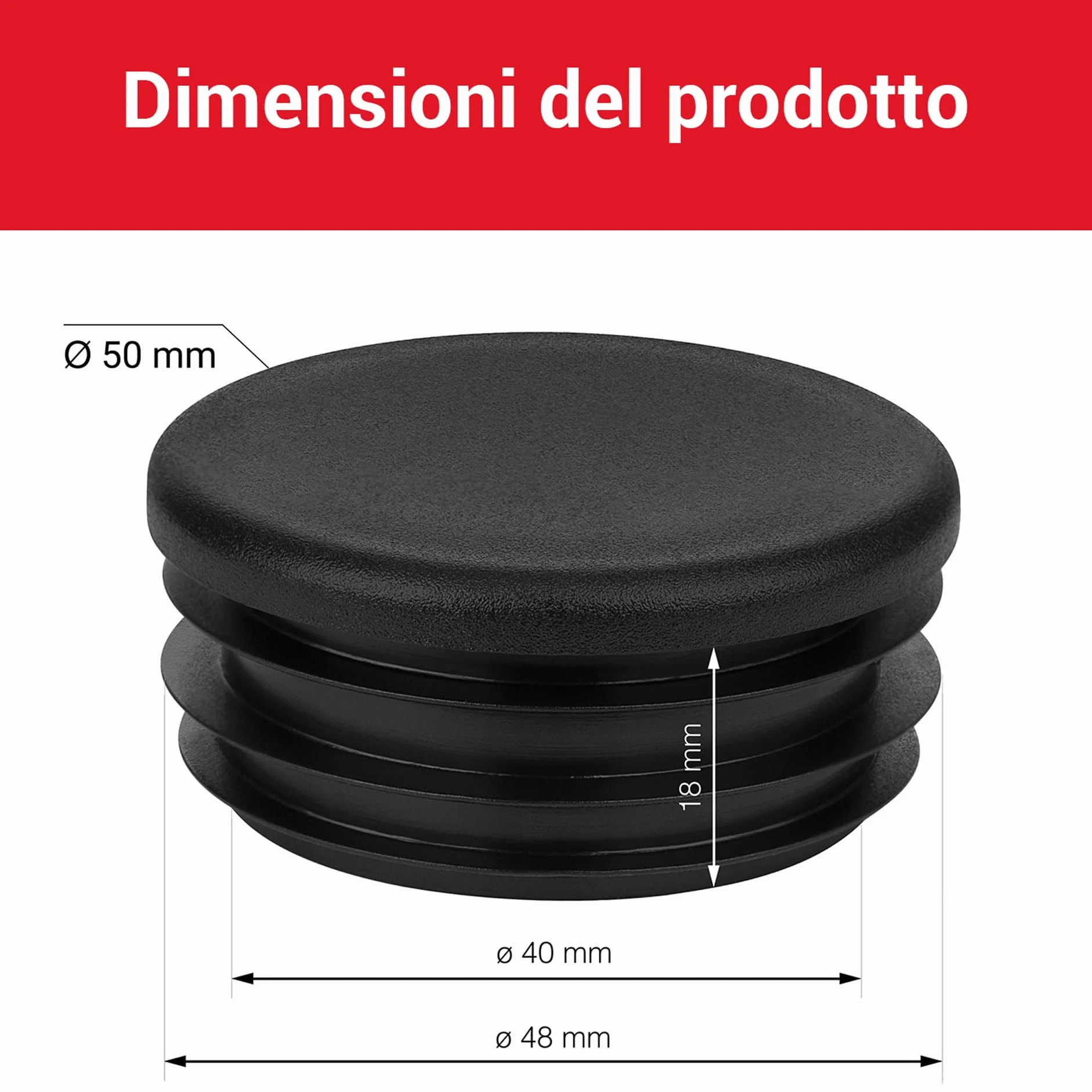 LouMaxx Tappi lamellari rotondi 50 mm – Copertura per tubo rotondo nero – Tappi per tubi in plastica robusta