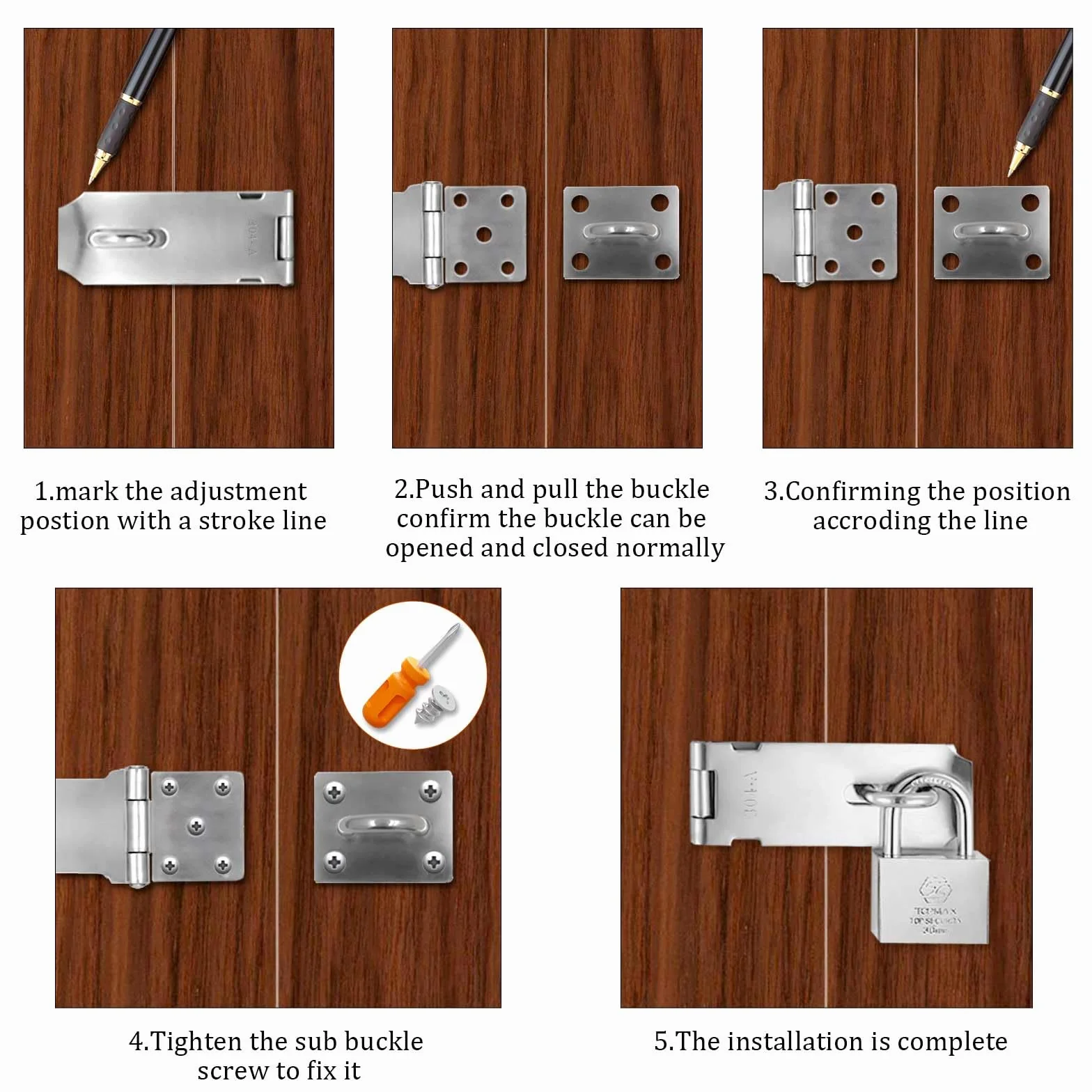 Chiavistello Porta in Acciaio Inossidabile 4 Pezzi Lucchetto Hasp per Camera da Letto Armadio