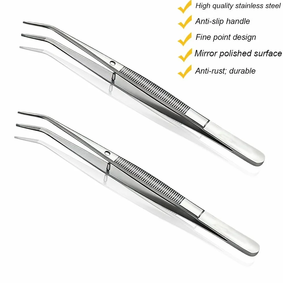 Pinzette in Acciaio Inox Multiuso, 2 Pcs Pinze Curve Lunghe