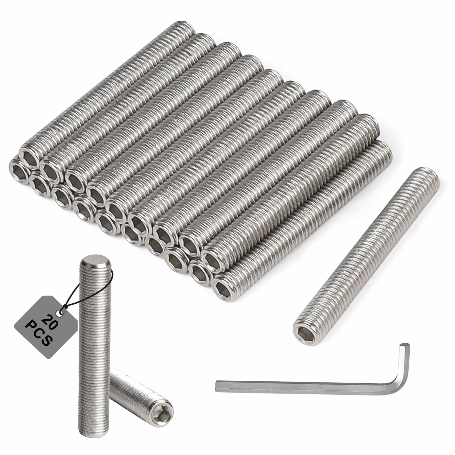 Perni Filettati in Acciaio Inox M8 x 60 mm con Chiave a Brugola, Barra Filettata DIN 975