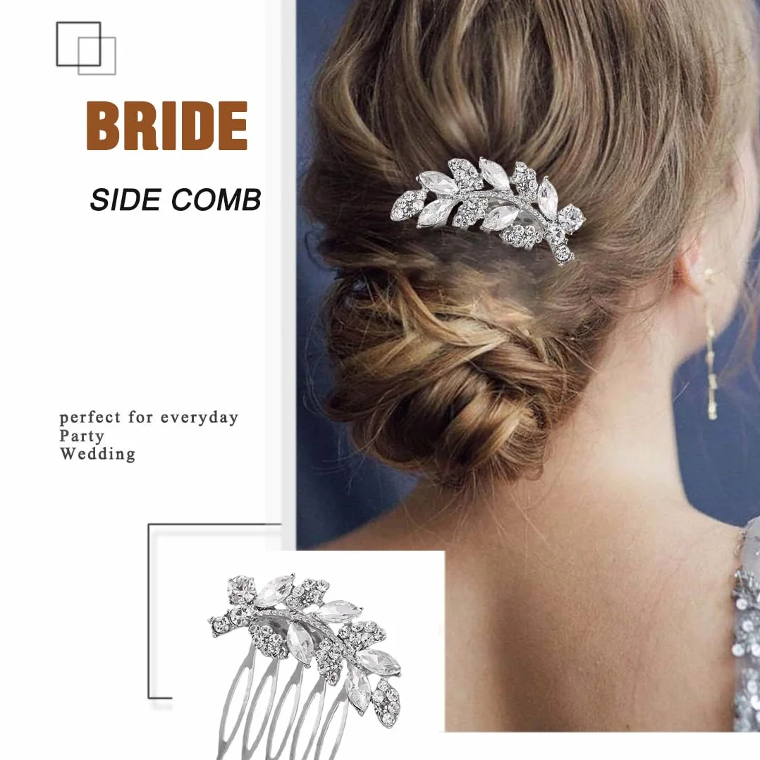 Set da 2 Pettini Capelli Nuziale, Fermaglio per Acconciatura Capelli da Sposa, con Strass luccicanti a forma di Fiore,Accessori per donne e ragazze eleganti