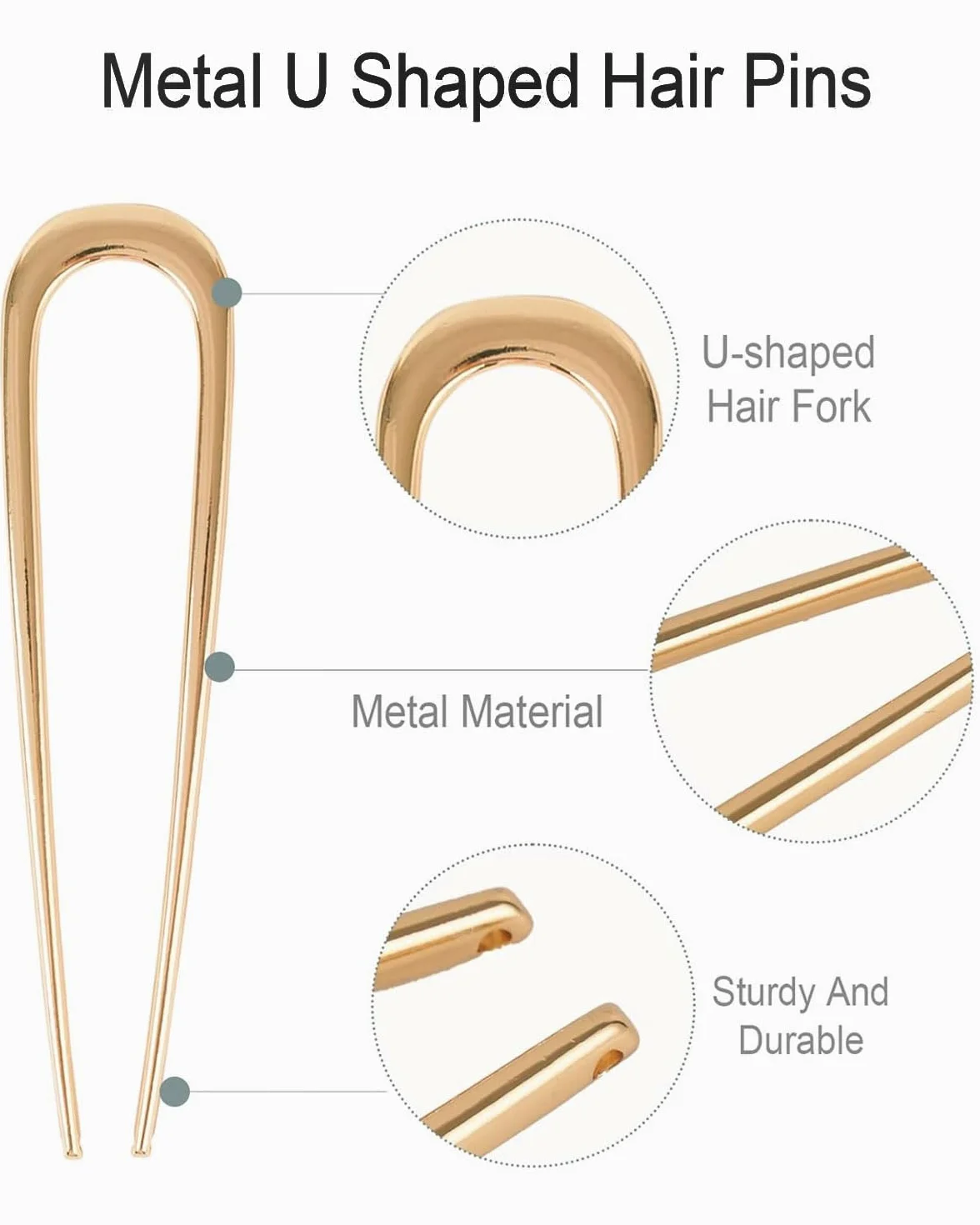 Confezione da 2 fermagli per capelli per chignon francese grandi in metallo a forma di U, per acconciature da donna e ragazza, adatti per lauree, cerimonie, occasioni raffinate