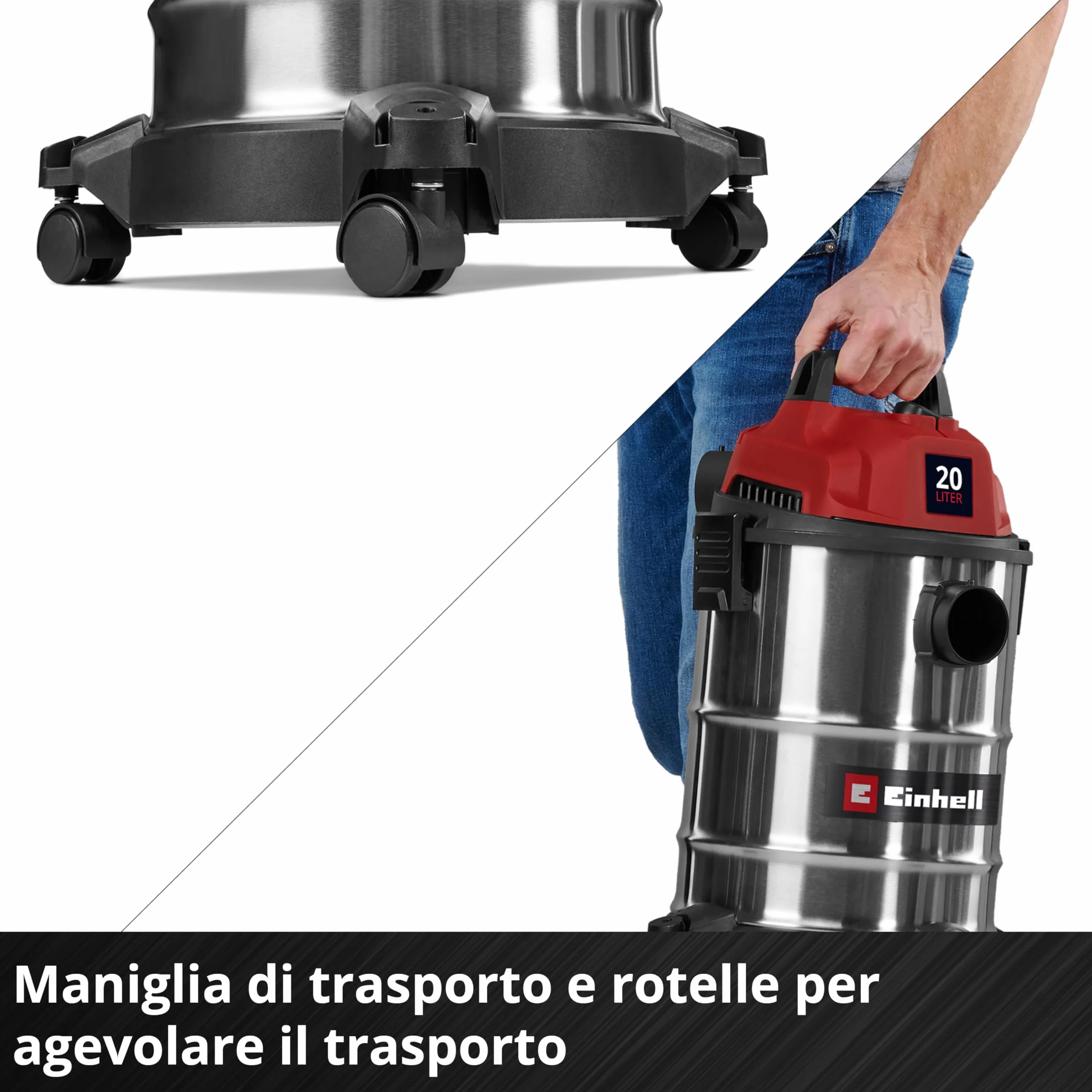 Einhell Aspiratore a secco e umido TC-VC 2045 S 900 W 180 mbar 20 l acciaio inox