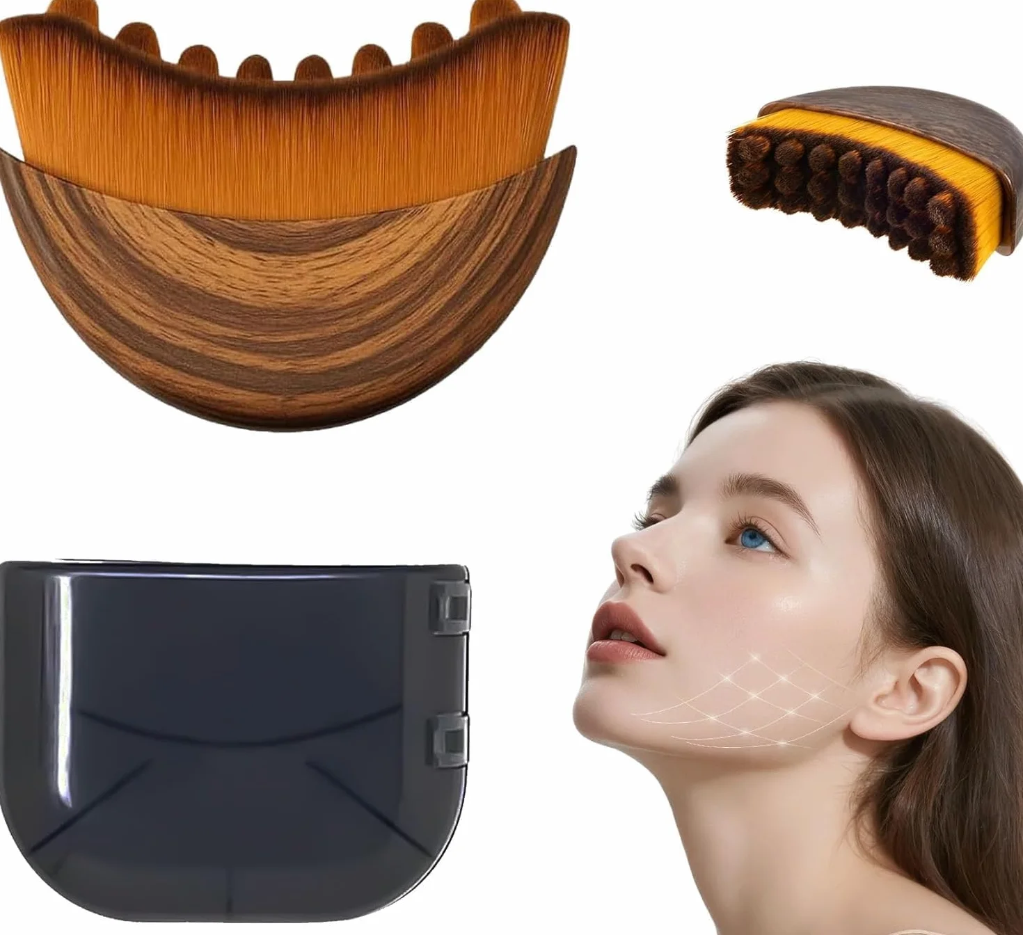 Spazzola per Massaggio Linfatico Viso, Lymphatic Face Brush con Coperchio, Spazzola Viso a Secco Setole Naturali, con Delicata Esfoliazione e Luminosità