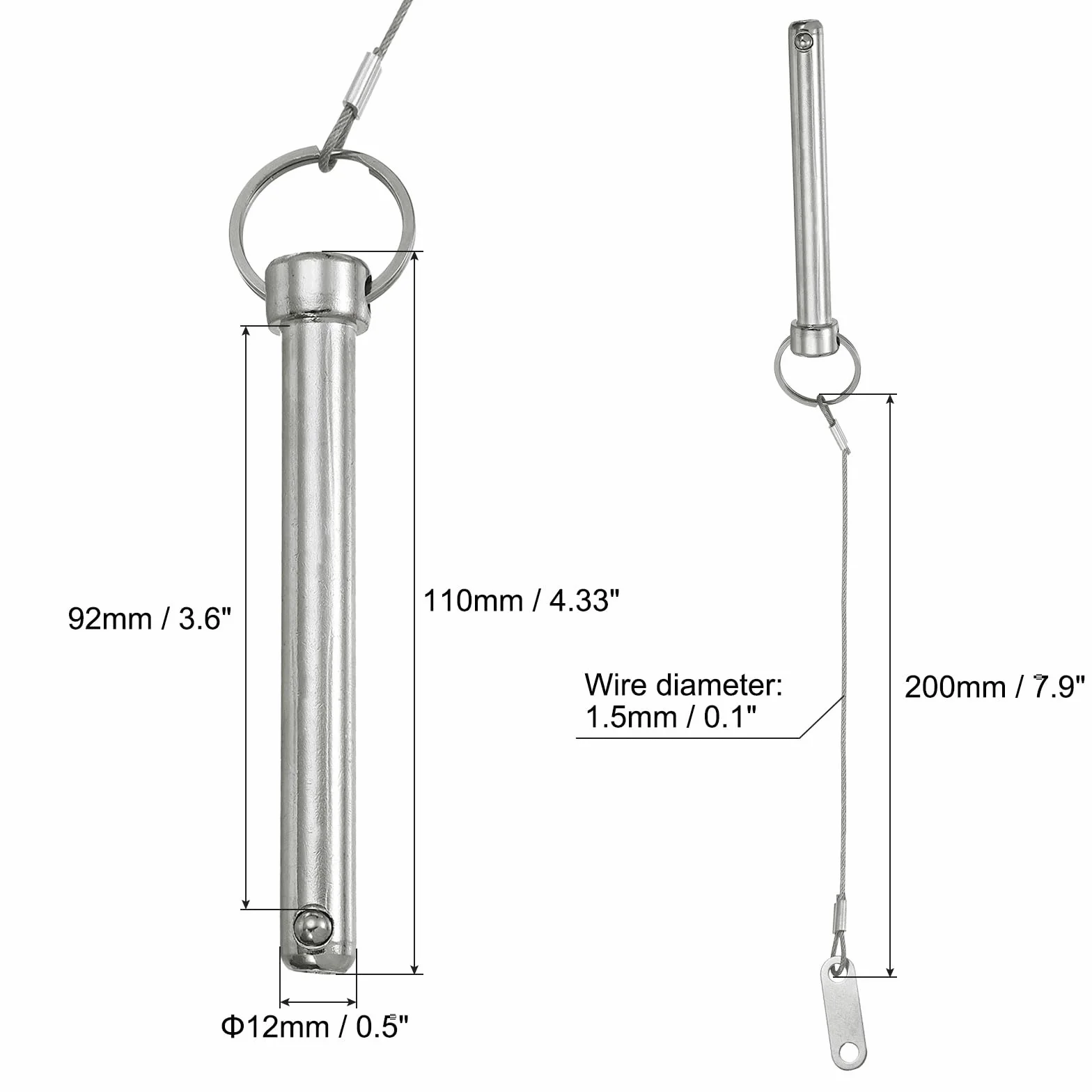 PATIKIL Perno A Sgancio Rapido 1/2"(12mm) Acciaio Al Carbonio 2pcs Bimini Top Filo Per Marine Argento