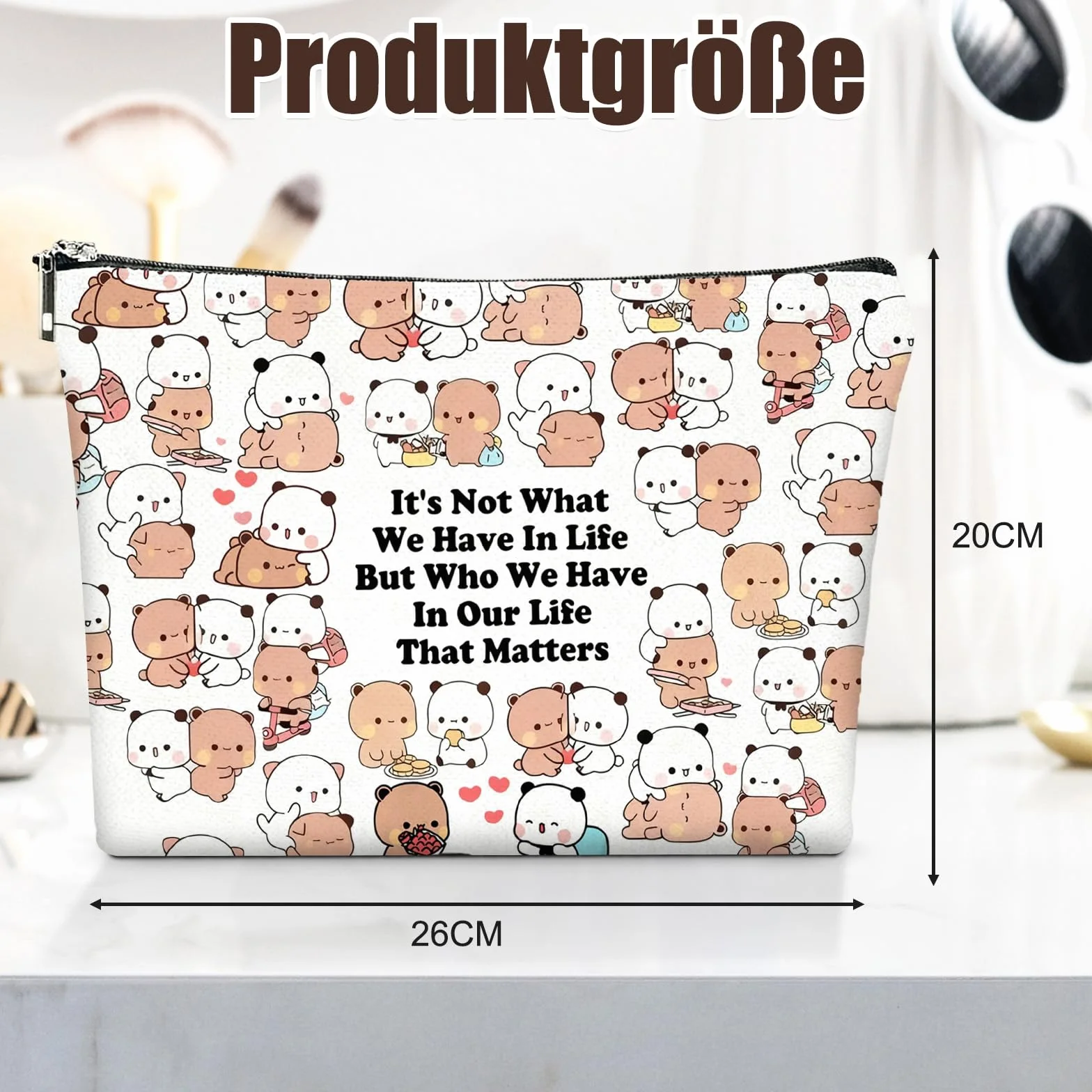 Bubu Dudu Trousse da donna Kawaii con chiusura lampo e fodera, coppia di anime da toilette da donna, pratica coppia regalo per compleanni, feste e anniversari