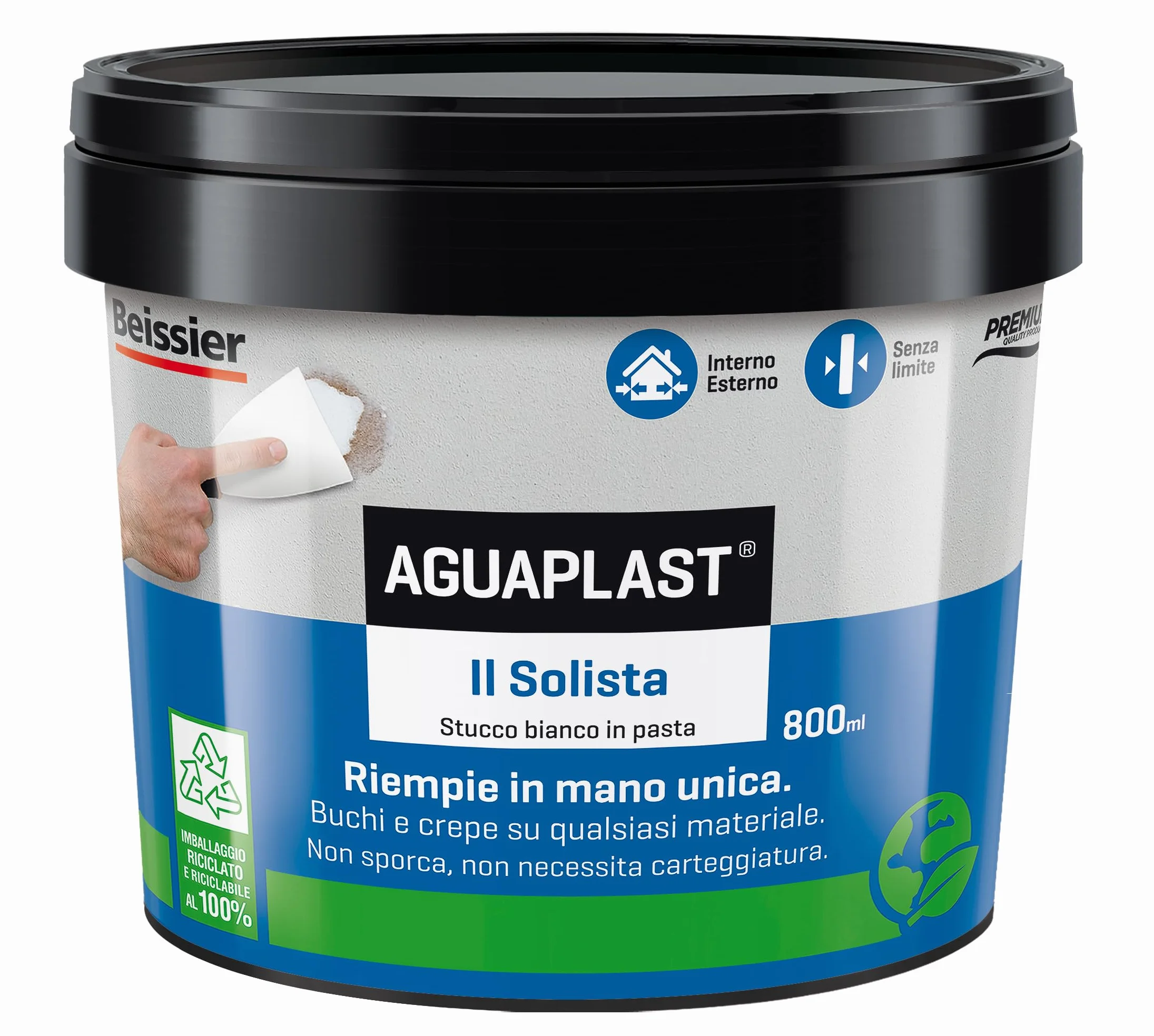 AGUAPLAST Il Solista Stucco leggero pasta riempire buchi crepe fughe muro gesso legno Bianco 800 ml
