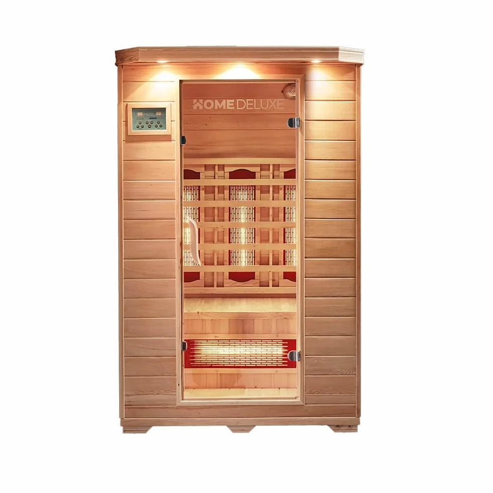 HOME DELUXE cabina a infrarossi REDSUN M VSS 120x105x190 cm per 2 persone 6 radiatori a spettro completo legno hemlock