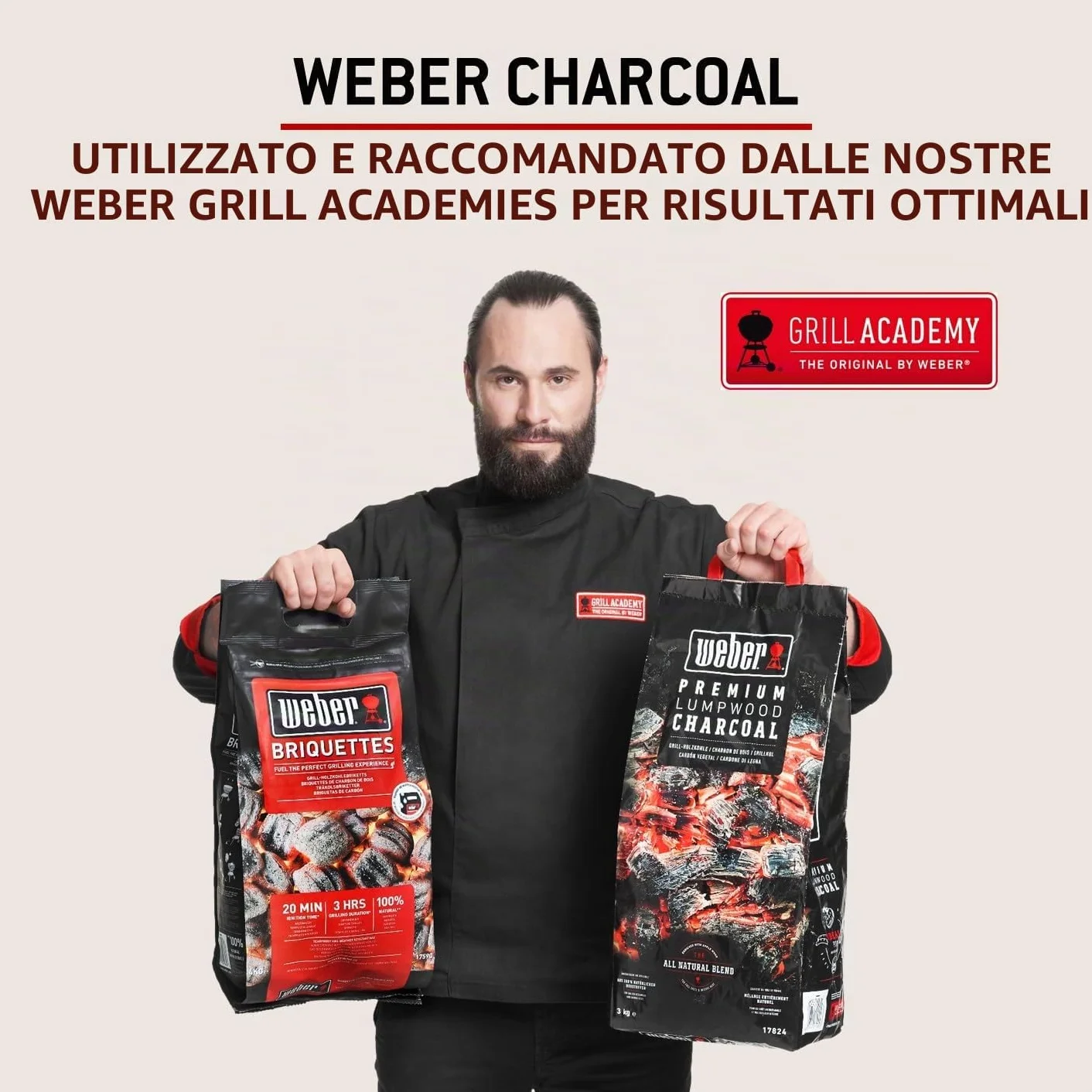 Weber Bricchetti di carbone 4 kg BBQ combustibile naturale accensione 20 minuti 3 ore
