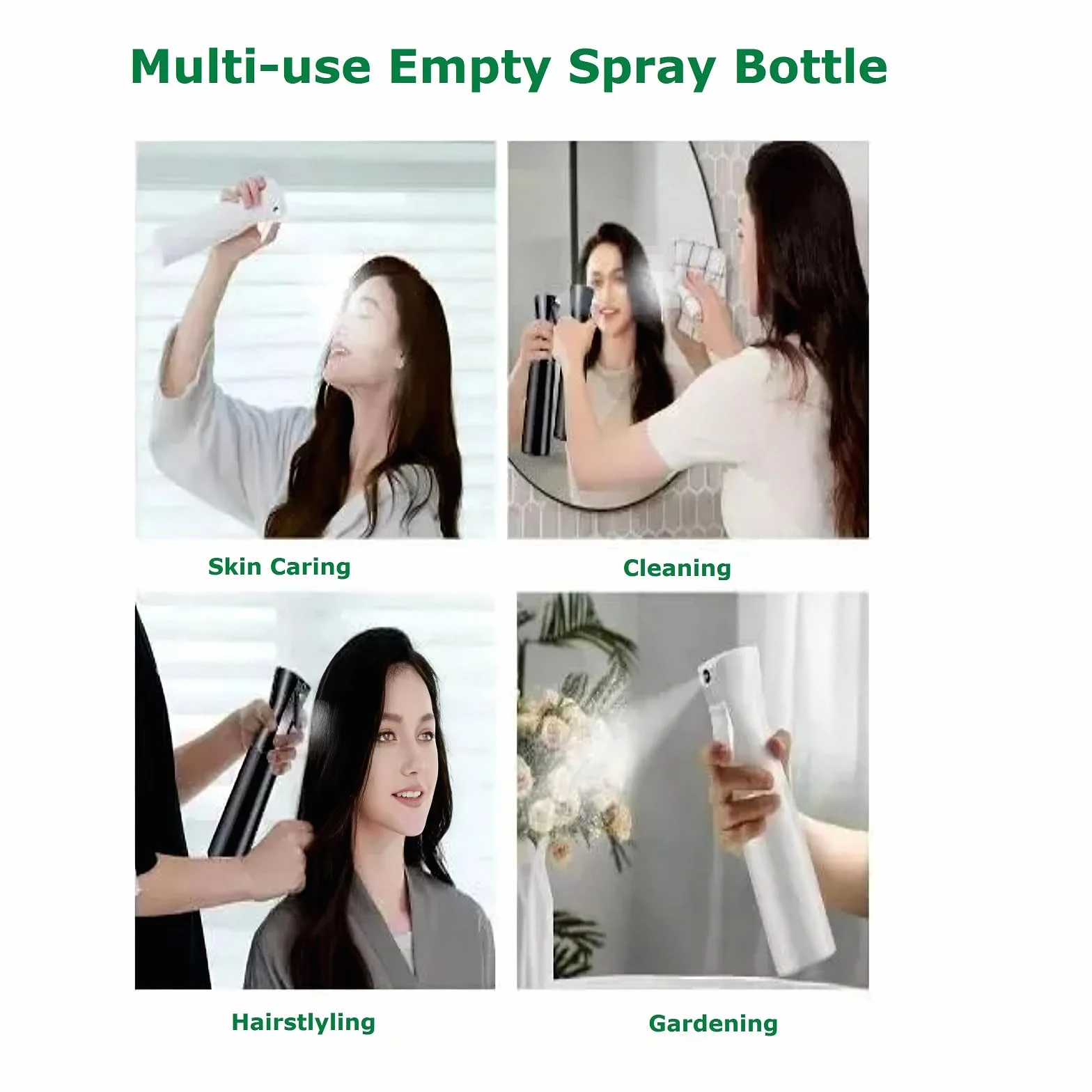 2 flaconi spray da 300 ml, nebulizzatore continuo per acqua, nebulizzatore fine, vuoto, per acconciature, irrigazione delle piante, cura degli animali domestici, pulizia della casa (nero +